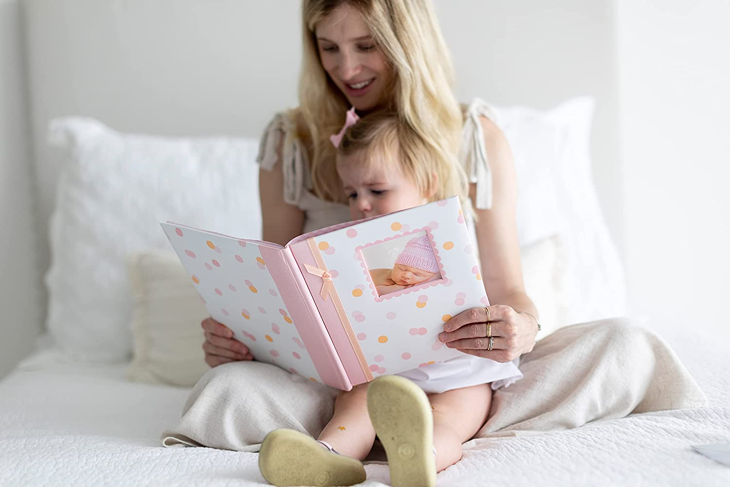 Lil Peach First 5 Years Baby Memory Book, Cherish Every Precious Moment, Pink & Peach Confetti Polka Dots