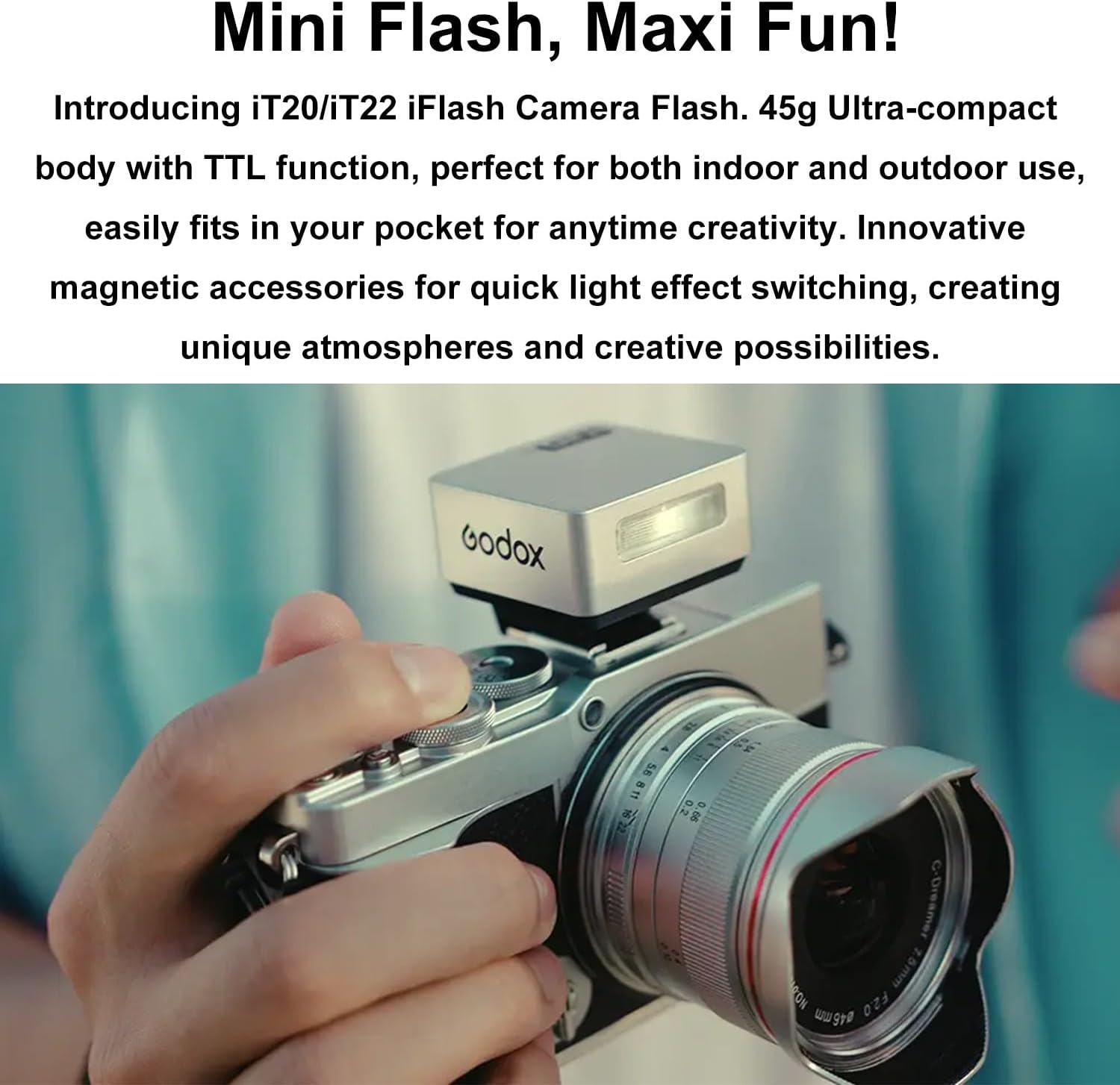 GODOX It20 R It20R TTL Camera Flash for Ricoh Camera Flash Speedlite Speedlight Light with 7.4V/300Mah Lithium Battery,1.5S Recycle Time,700 Full-Power Flashes,Ultra Compact,Magnetic Color Filter image number 3