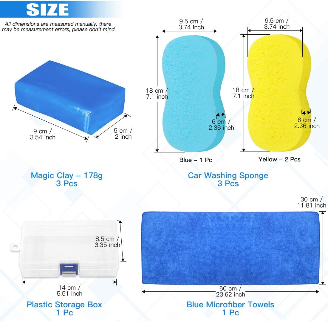 Glarks 8Pcs Clay Bar Car Detailing Clay with Premium Microfiber Washing Towel and Car Wash Sponges for Cleaning Oxidation, Scale, Bird Feces, Iron Powder, Acid Rain, and Sap on Car and Glass image number 6