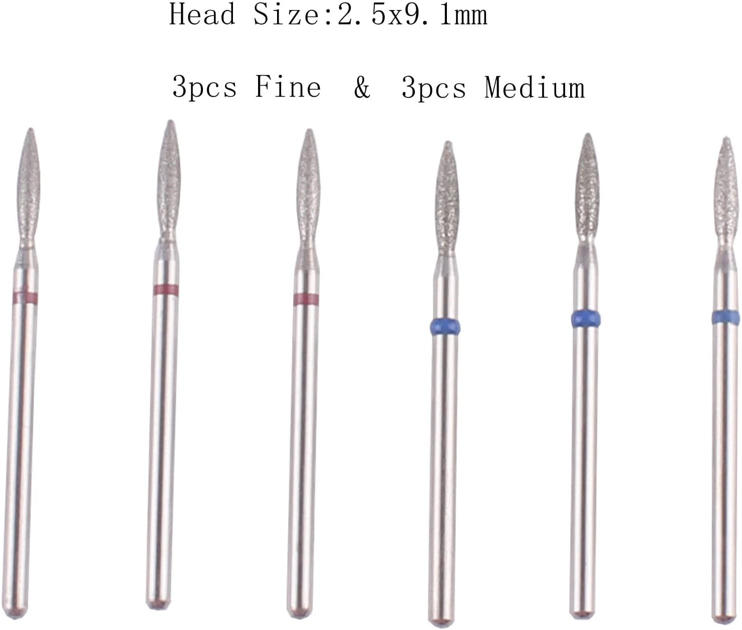 MZCMSL Flame Shape Diamond Cuticle Nail Drill Bit Set, 6Pcs Pro Manicure Drill Bits for Nail Prep, 3/32 Shank Efile Bit(Fine+Medium) image number 5