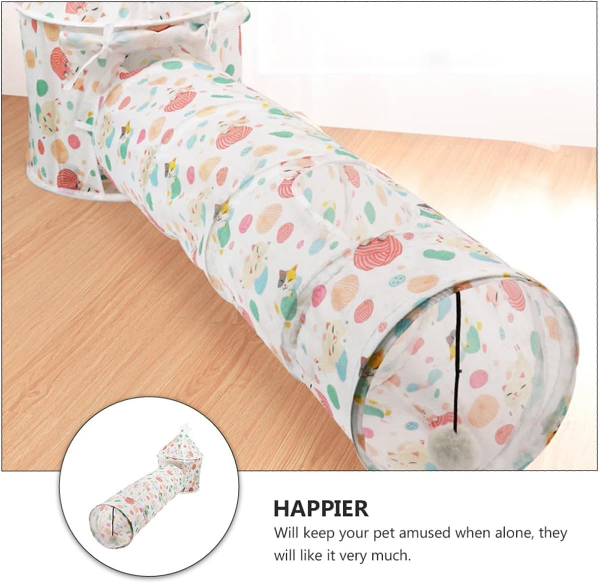 AIMALL Foldable Cat Tunnel and Tent Set 17.7X25.2 in Tent with 9.8X37In Tunnel Polyester Indoor Playhouse for Kittens Sleeping Crawling Drilling Interactive Cat Toy - Daisy image number 3