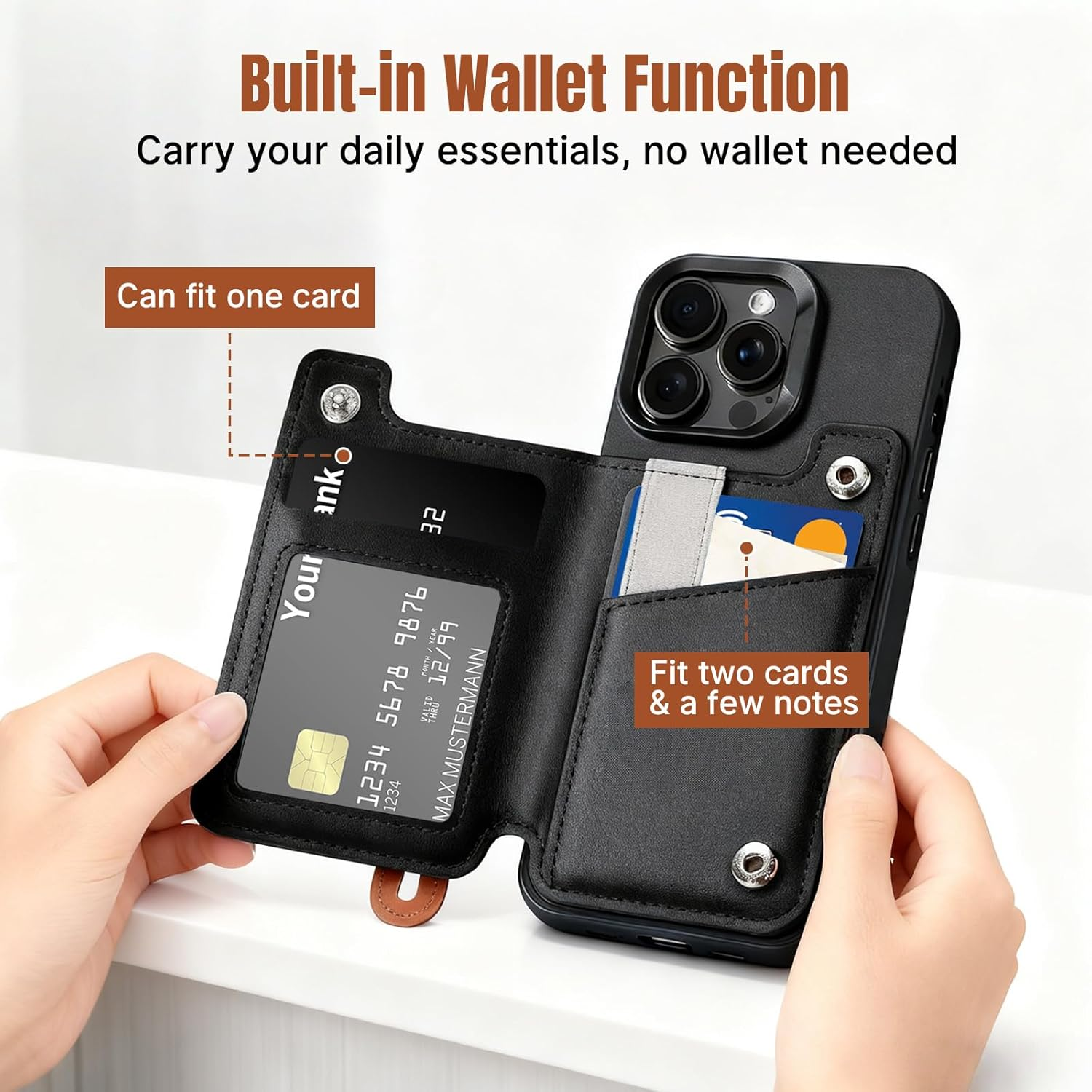 Magnetic Wallet with Stand, Magnetic Phone Wallet, RFID Blocking 8 Card Holder, Phone Grip with Finger Loop, for Iphone 17/16/15/14/13/12 Pro Max plus Series, Not for 13/12 Mini image number 1