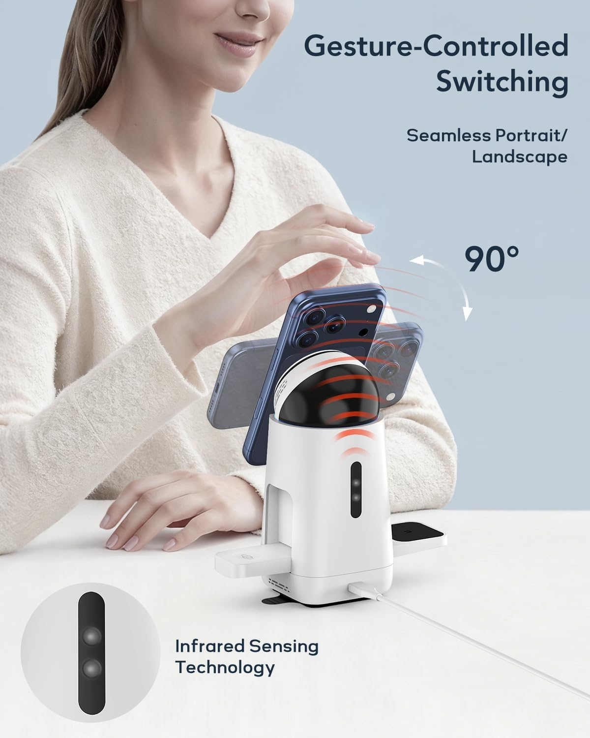 TOUGH on Magmax 3 in 1 Wireless Charger, Qi2 15W Fast Charging Station with Gesture-Controlled Rotation, Magsafe-Compatible Stand for Iphone 17/16/15, Apple Watch, Airpods, Samsung Galaxy S25 Series image number 1