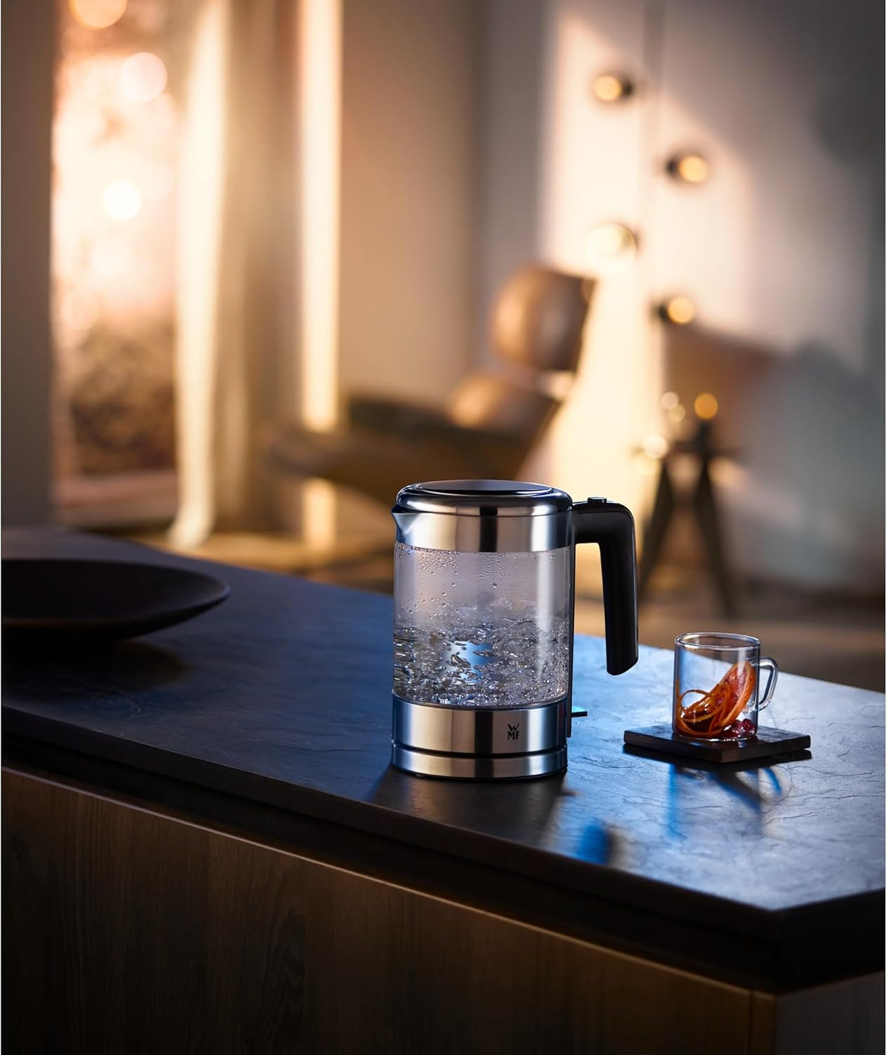 WMF K&uuml;chenminis Glass Kettle, 1 Litre, Wireless Kettle, Small, Water Level Indicator, Limescale Water Filter, Automatic Boiling Stop, 1900 Watt image number 1