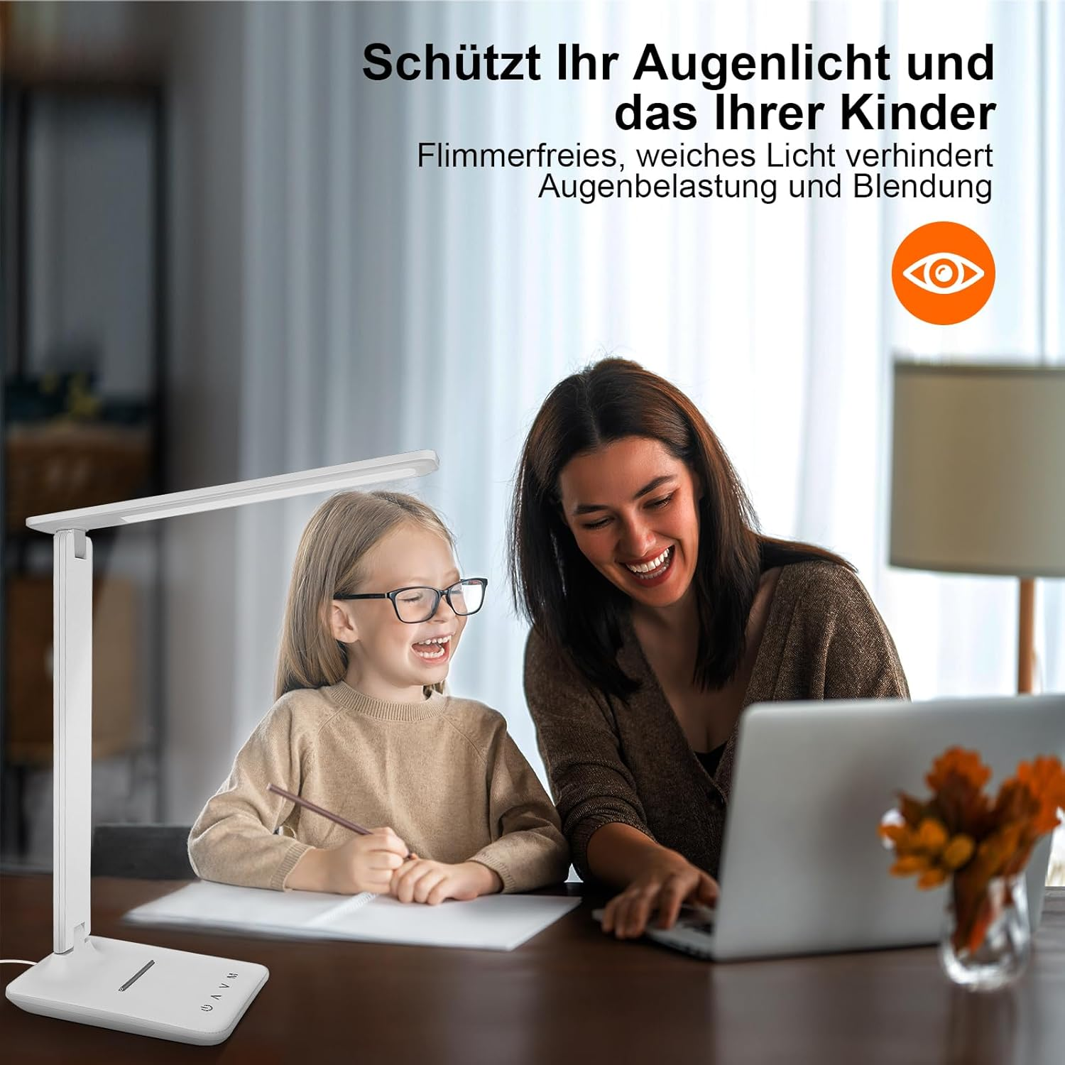 Jumoking Desk Lamp LED Dimmable Eye Protection, Desk Lamp with 5 Colours and 5 Brightness Levels, Table Lamp with USB Charging Port, Touch Control for Children, Bedroom, Reading, Offices (White) - Pink Pro image number 4