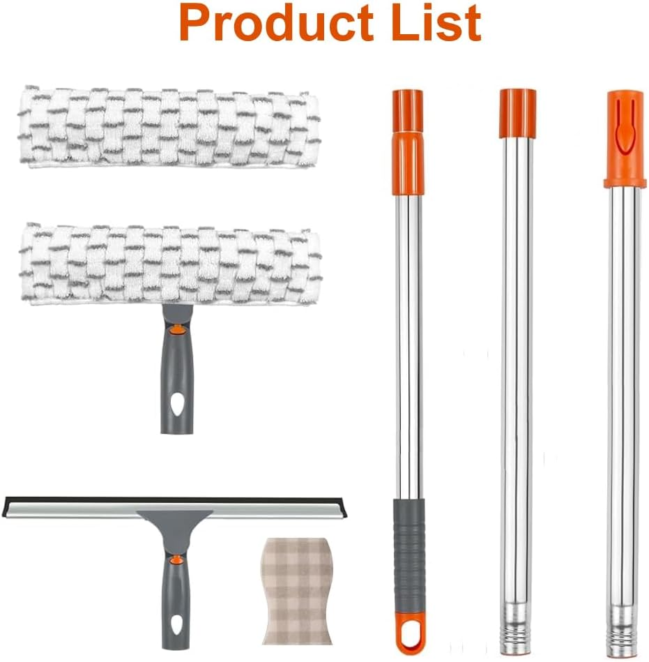 XUCAI Window Squeegee with Long Handle(59In),Glass Cleaning Tools with Silicon Squeegee & Mircofiber Scrubber for Car,Shower,Indoor & Outdoor Glass Mirror Door Solar Panel image number 3