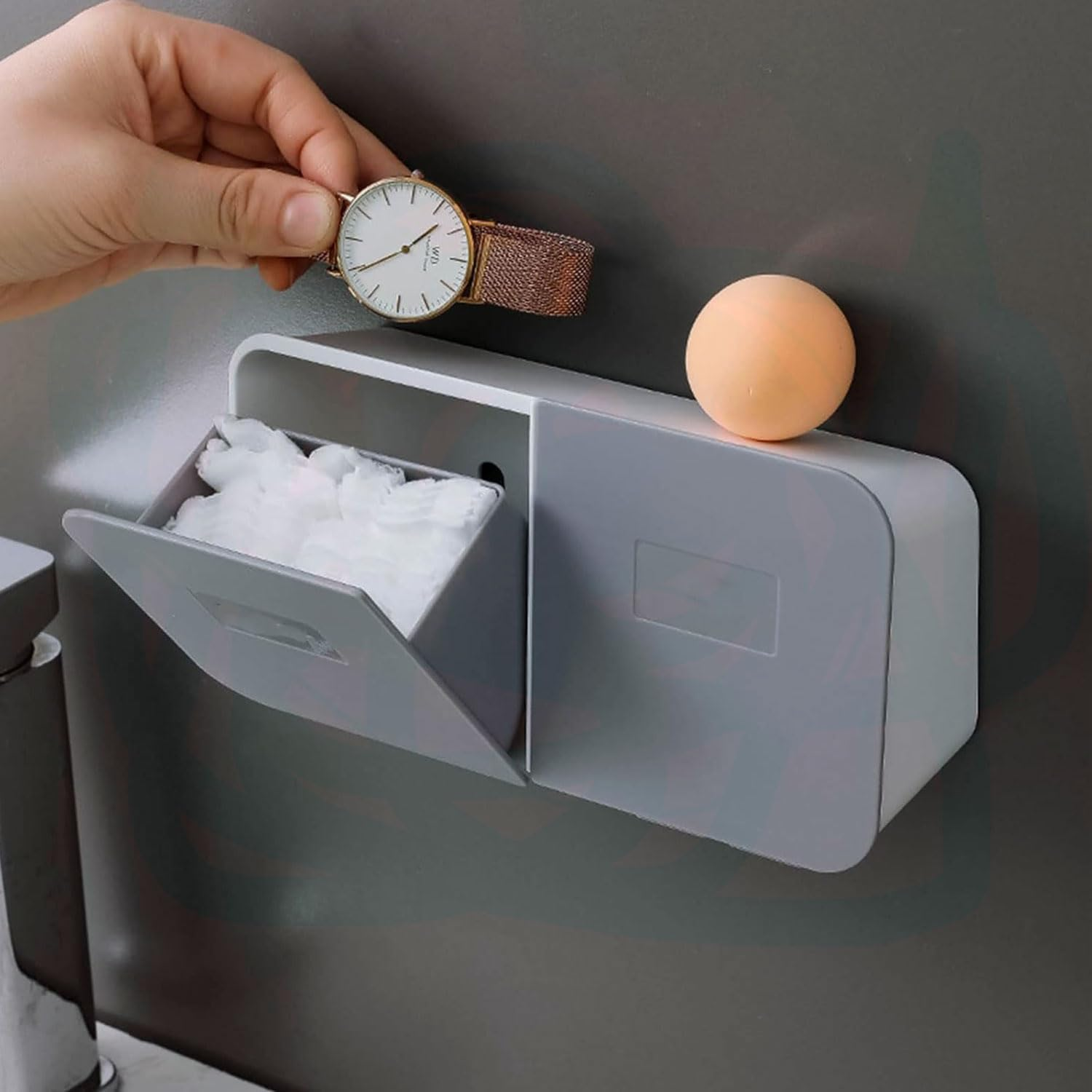 YIRANJIA Wall-Mounted Cotton Swab Holder - Bathroom Vanity Organizer for Cotton Swabs, Rounds & Sponges (White Grey)