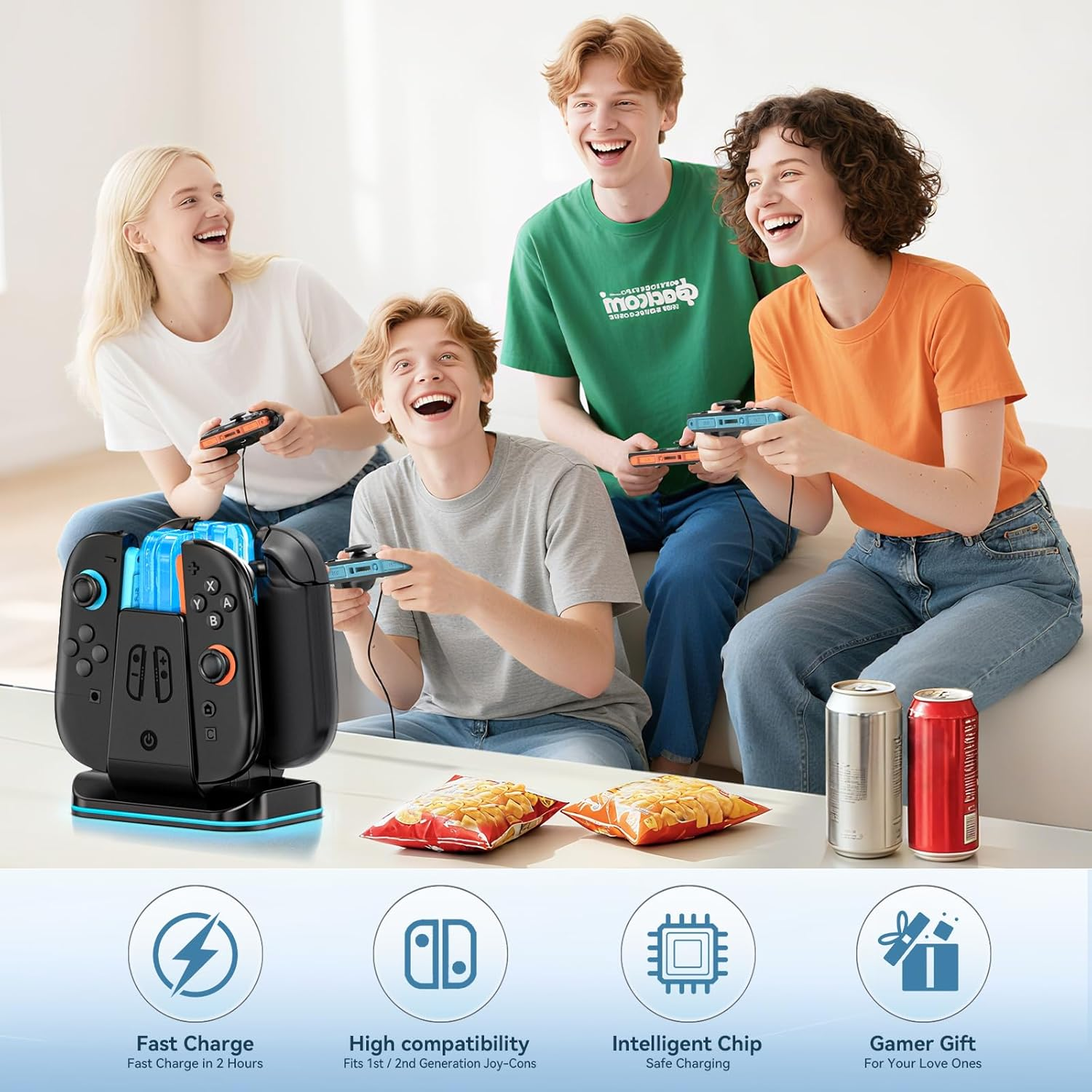 [Compatible with Switch 2/1] Fast 8 in 1 Switch Controller Charger Dock for Joycon 2 and Original & OLED Joycon, Magnetic Switch Controller Charging Dock for Joy Con 2 Any Direction Charging image number 5