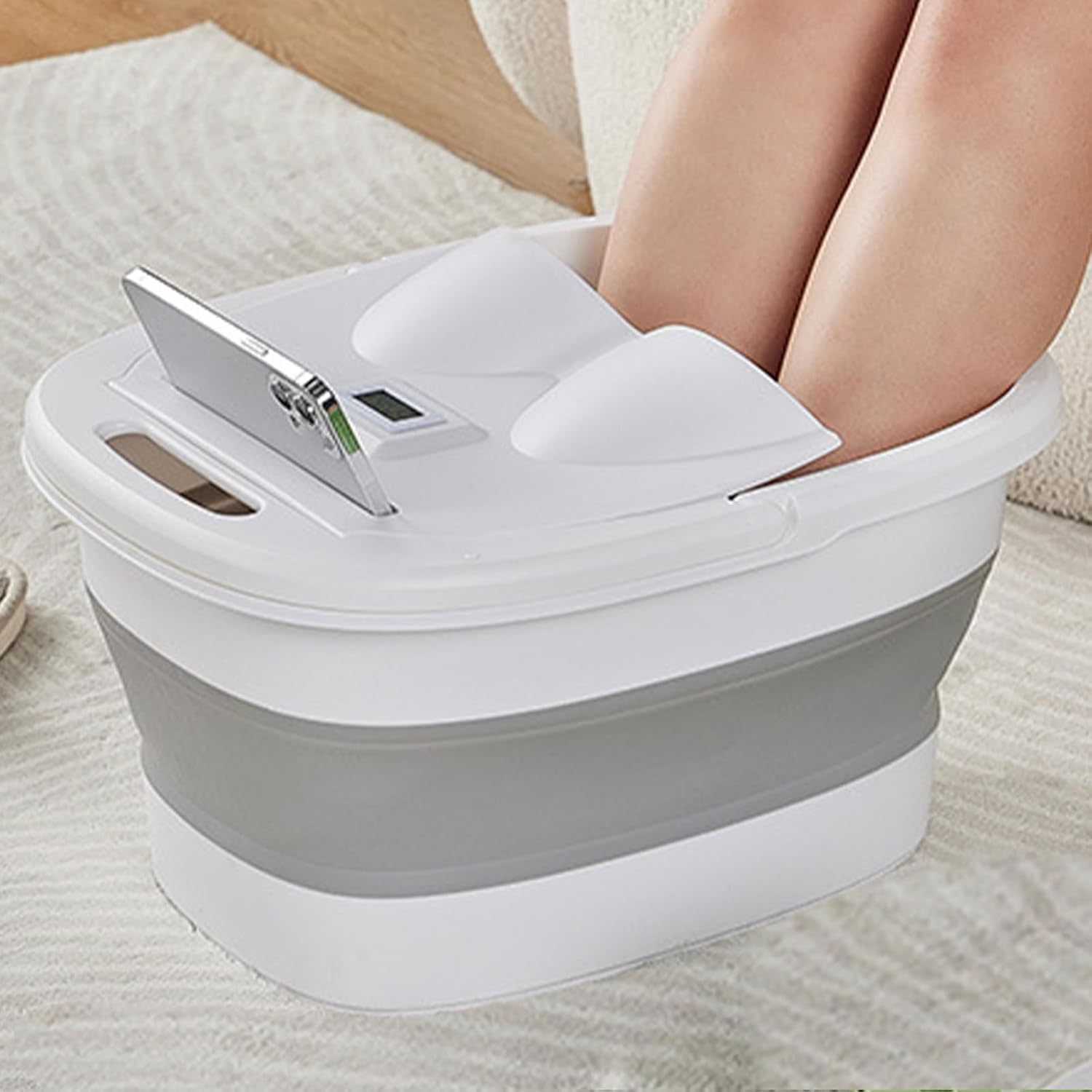 Foot Bath Basin - Pedicure Foot Care Bathtub | Foldable Portable Feet Massage Bucket with Lid | Bottom Massage Wheel Multifunctional Feet Soak Bucket with Phone Holder for Women Men image number 4