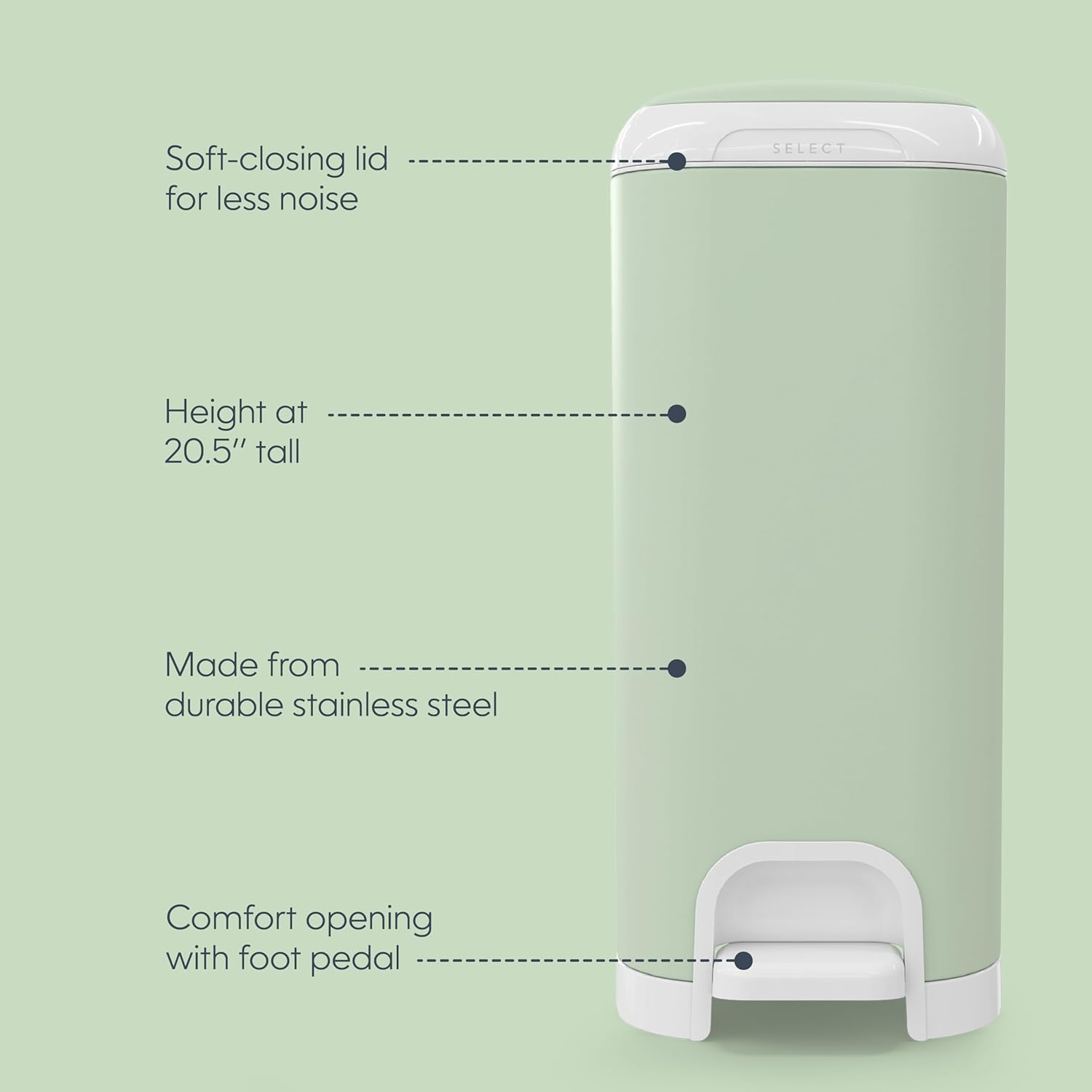 Diaper Genie Select Pail (Green) Is Made of Durable Stainless Steel and Includes 1 Starter Square Refill That Can Hold up to 165 Newborn-Sized Diapers. image number 6