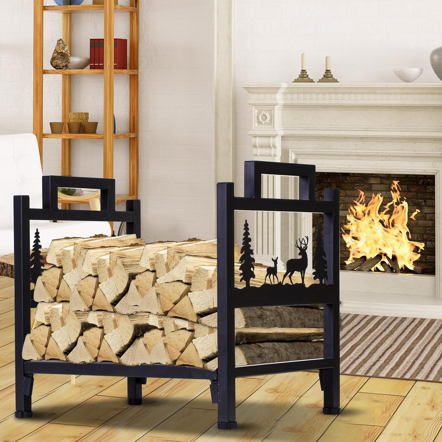 Homejayde Firewood Rack Outdoor and Indoor Firewood Holder, Heavy Duty Steel Log Holder for Wood Storage, Wood Racks, Black Powder Coated Steel Log Rack Wood Holder for Fireplace（Contains Patents） image number 1