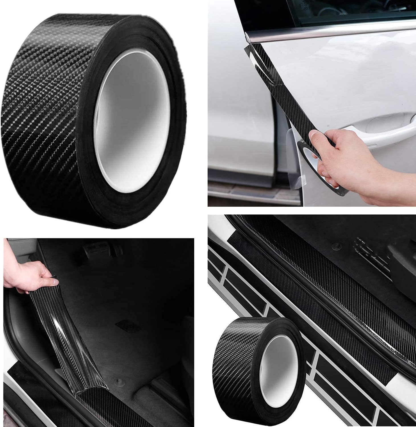 Universal Car Door Sill Sticker Edge Protection (5 Cm X 5 M Black) Carbon Fibre Pattern Anti-Scratch Sticker for Car Door Edge Protection/Front and Rear Bumper Protection/Door Sill Protection image number 2