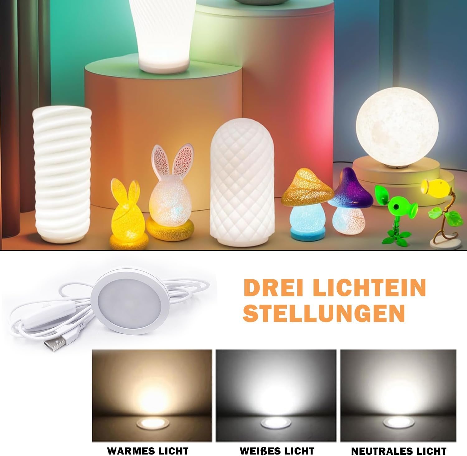 Pack of 2 3D Printer LED Lamp Kit for Lab A1/A1Mini/P1S/P1P/X1C for Crafting Night Light Models and Easy Installation, with USB Adapter, Three Types of White Light (White Style) - A image number 5