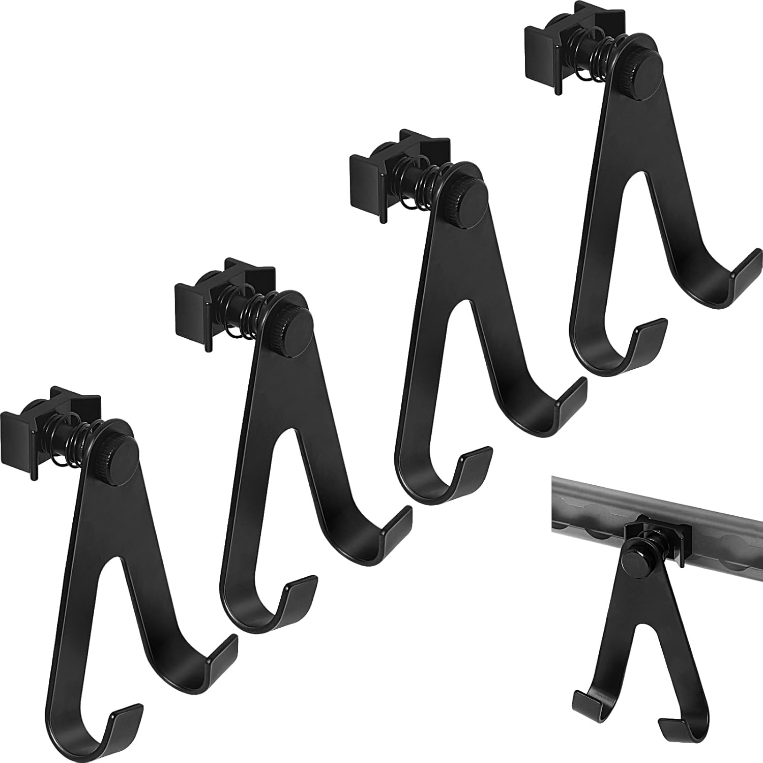 L Track Hook L Track Single Stud Fitting with Hook L-Track Spring Loaded Adjustable Hook for L Track Rails in Truck, Camper Van, Trailer, Pack of 4, Black image number 2