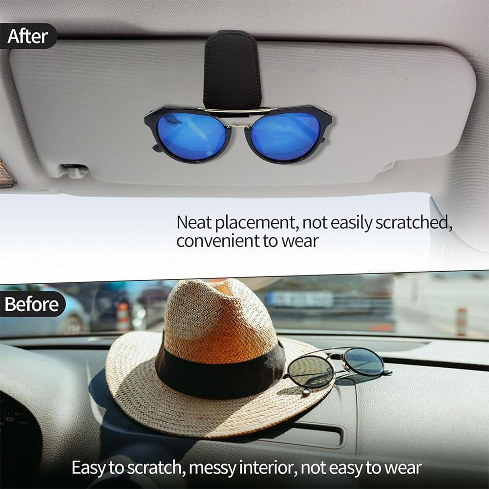 Pack of 2 Glasses Holders for Car, Leather Magnetic Sunglasses Holder, Car Visor Universal Glasses Holder, Sunglasses Holder, Ticket Card Clip, Car Accessories,Black image number 3