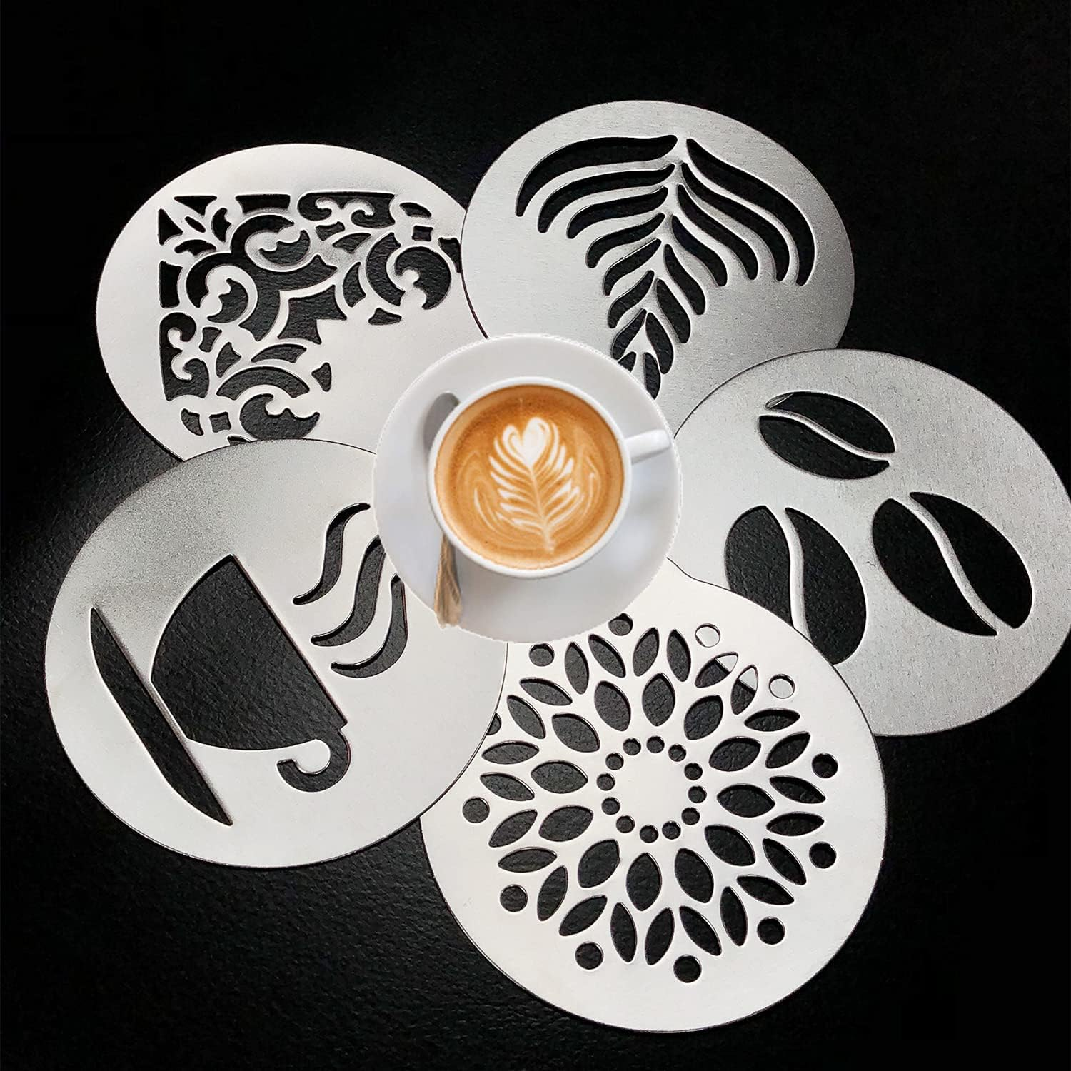 Christmas Coffee Stencils Stainless Steel Sprinkler Dusting Art Chocolate Cocoa Stencils Set Barista Accessories Gifts for Coffee Lovers (Daily Stencils-3)
