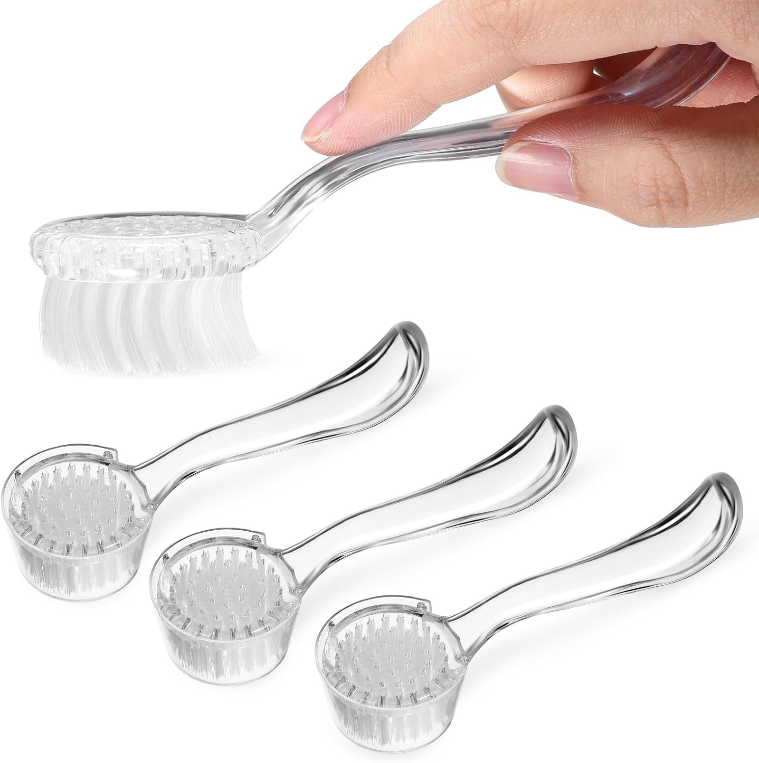 3Pcs Cleaning Brush Hand Grip Nail Manicure Supplies Nail for Cleaning Fingernails Nail Brush Foot Brush Facial Cleansing Brush Toe Brush Pedicure Manicure Brush Nail Scrubber (Transparent, 12.8*2.5CM) image number 3