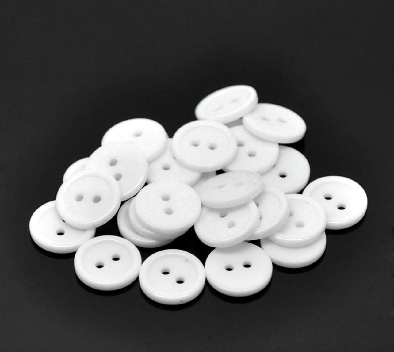 50 X White round Ridge 15Mm Resin Buttons with 2 Sewing Holes. for Clothes Kniting and General Arts and Crafts (White, 15Mm)