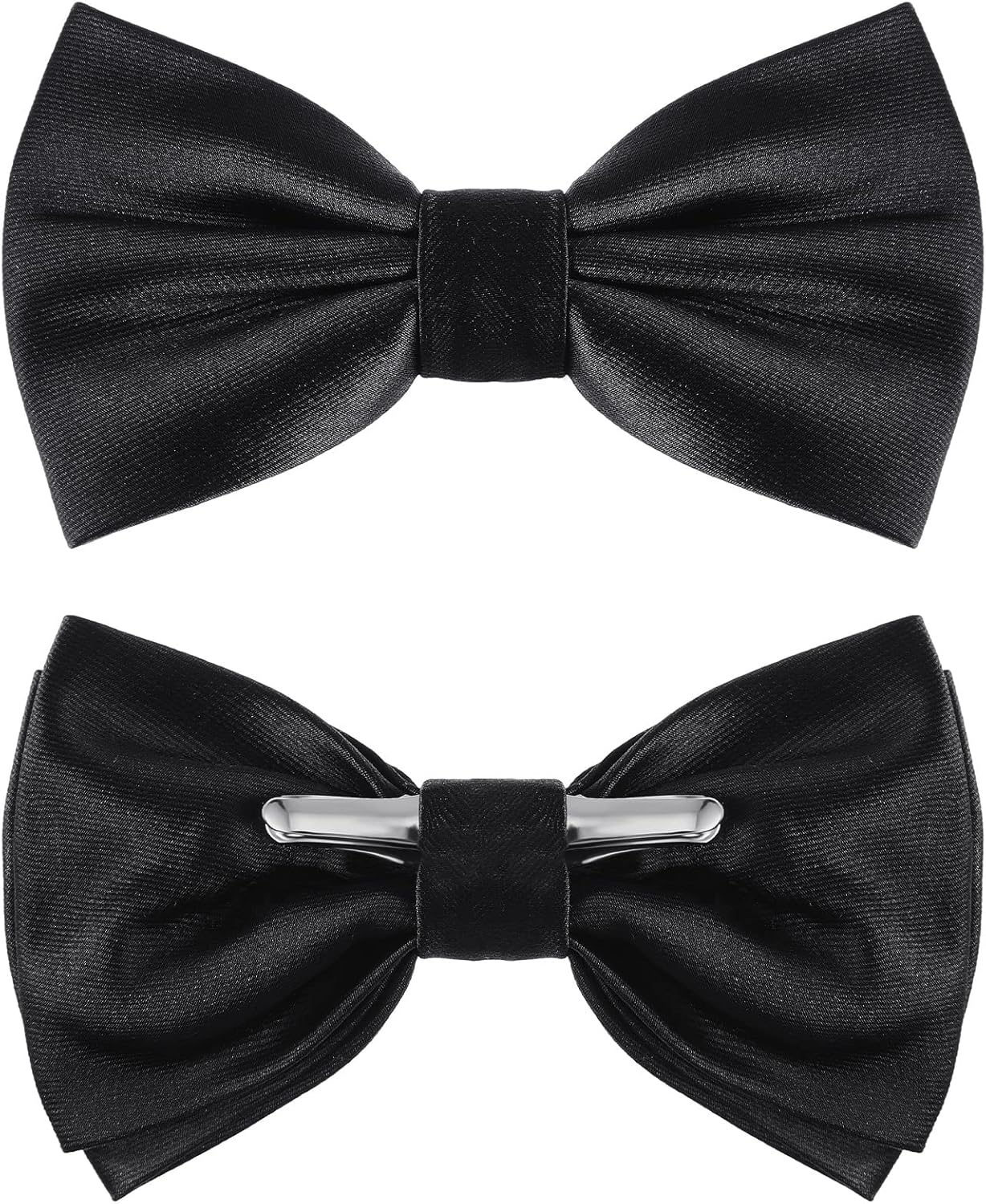 Geyoga 2 Packs Clip on Bow Ties for Men Solid Bow Tie for Costume Wedding Party(Black), Black