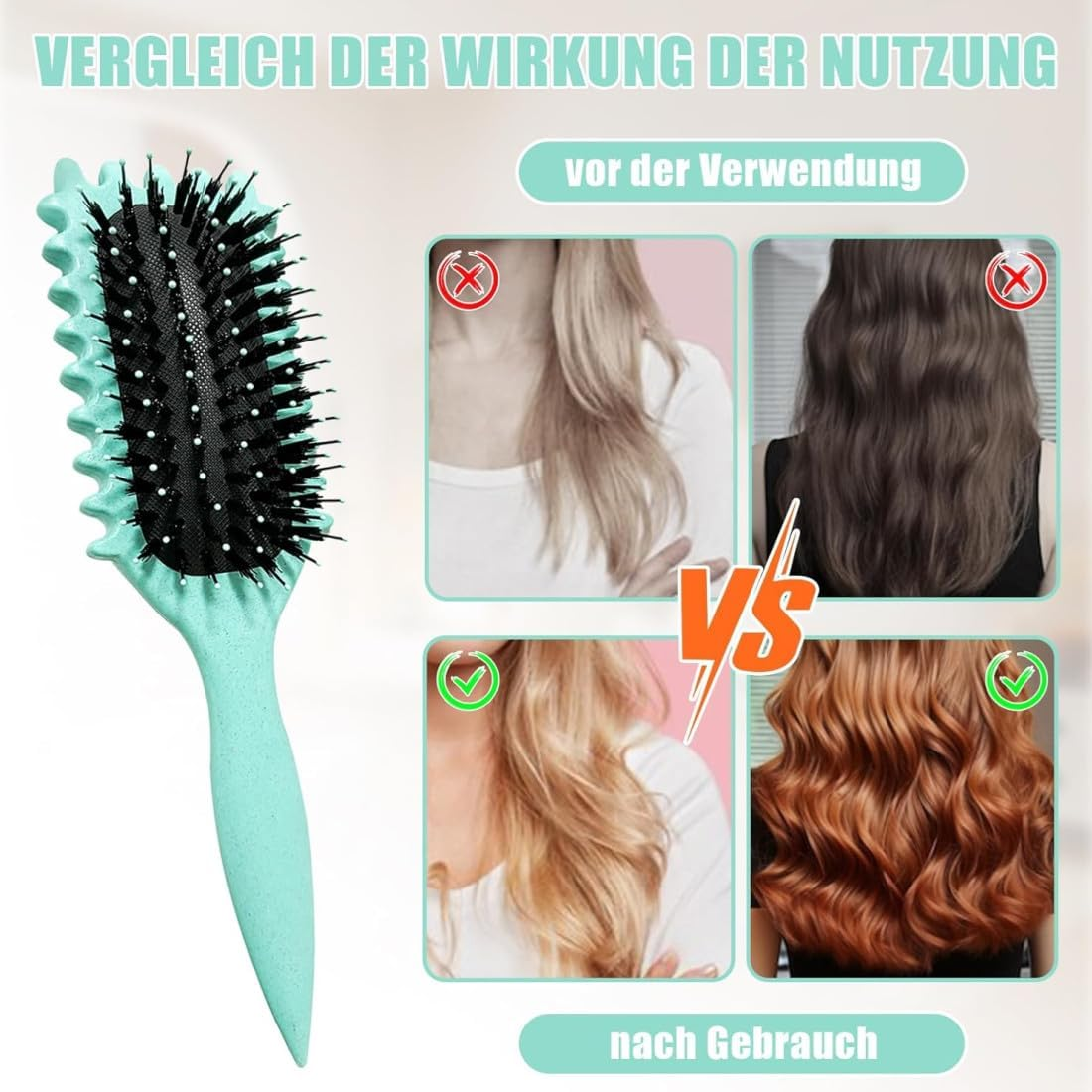 Curl Hair Brush, Curl Define Styling Brush, 2024 Bounce Curl Brush, Hair Brush for Detangling, Shaping & Defining Curls (Green) image number 1