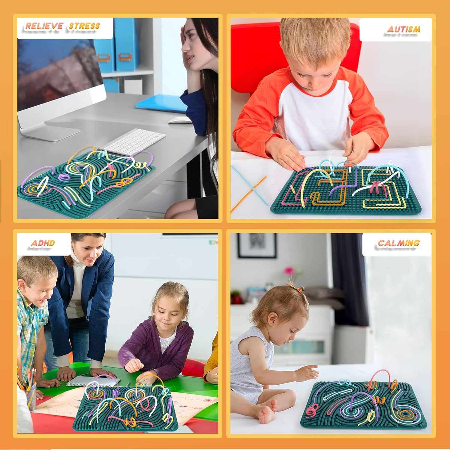 Ddluck Sensorik Activity Board, 29 X 20 Cm, Large Silicone Fidget Toys for Stress Relief, ADHD and Autism, Sensory Toy Activity Board with 40 Sticks for Children from 3 Years and Adults image number 3