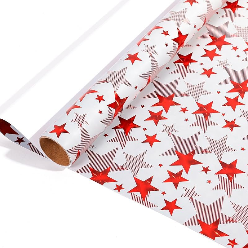 AUPOINT Kraft Wrapping Paper, 3 Rolls, 45Cm Width 3M Length Each, Classical Start Pattern,Bright Aluminum Plated Paper with No Color Difference, Mother'S Day Wedding Birthday Gift Wrapping Paper image number 6