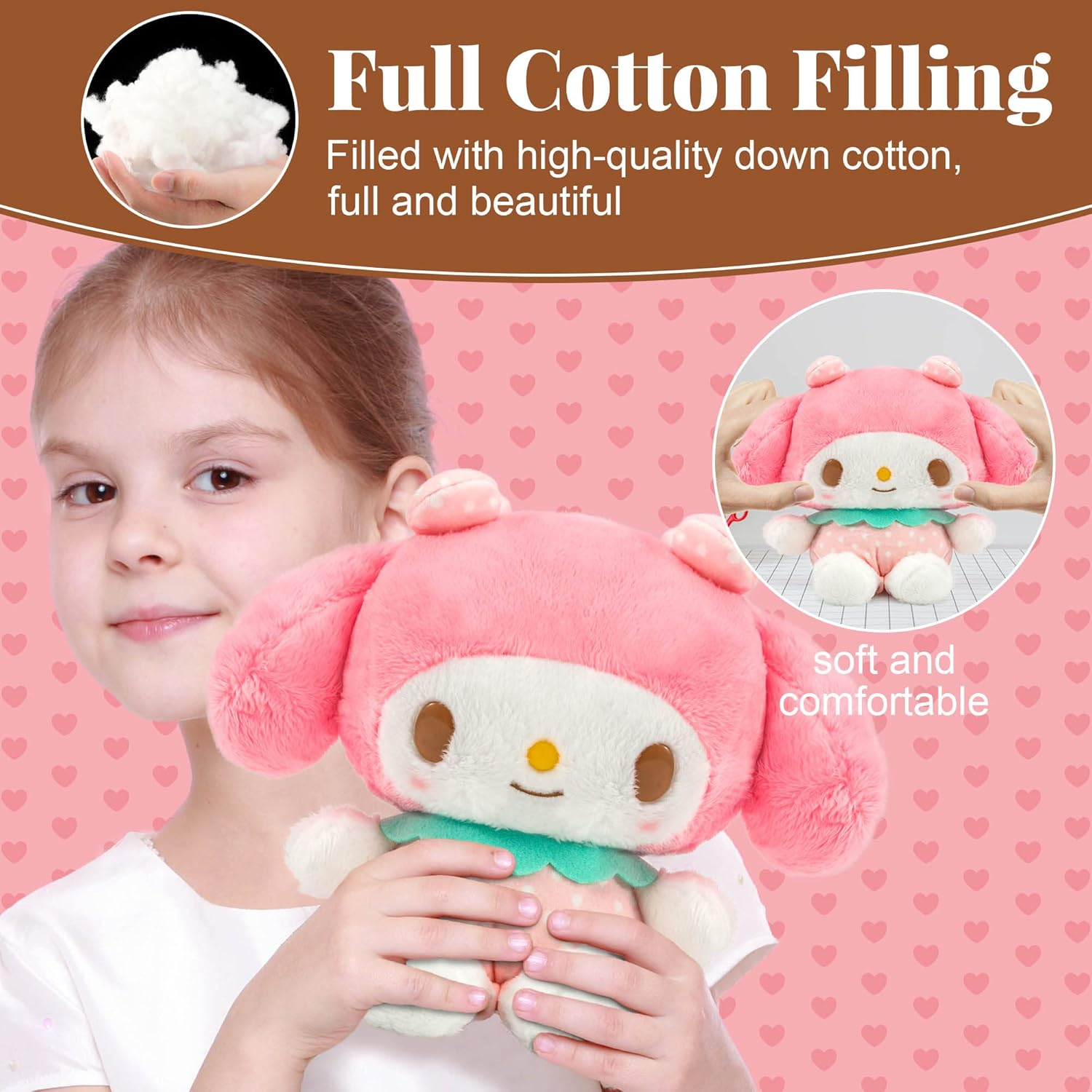 8 Inch Cute My Melody Plush Toys, Kawaii Cartoon Melody Strawberry Stuffed Animal Pillow Doll Perfect Birthday Party Favor Gifts for Kids Girls Anime Fans image number 2