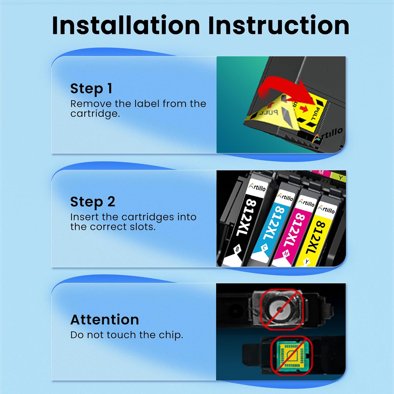 Artillo 812XL Ink Cartridge Replacement for Epson 812XL Ink Cartridges 812 XL T812 T812XL for Workforce Pro WF-3820 WF-3825 WF-4830 WF-4835 WF-7830 WF-7840 WF-7845 Printer (5 Pack, 2BCMY) image number 3