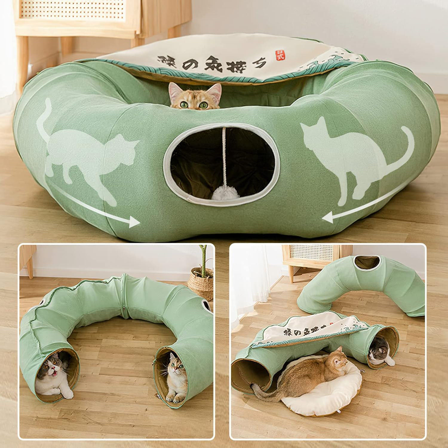 Galat&eacute;e Cat Tunnel, Cat Bed for Indoor Use, Pet Cave Bed with 1 Hanging Scratching Balls, Foldable round Cat Tunnel, Cat Tunnel Bed (Blue) image number 1