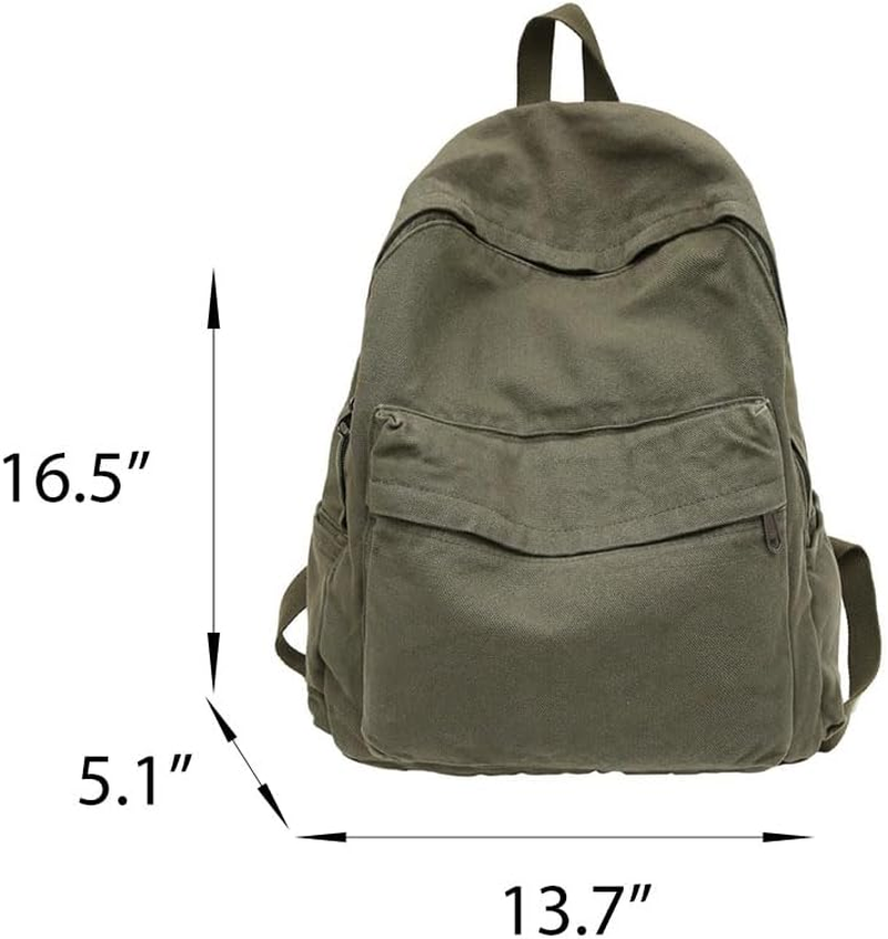 KAOBIO Vintage Y2K Aesthetic Canvas Backpack for Women Men Casual Grunge Laptop Backpack Hippie 2025 Trendy Daypack Rucksack, Army Green, Classic - Brown image number 7