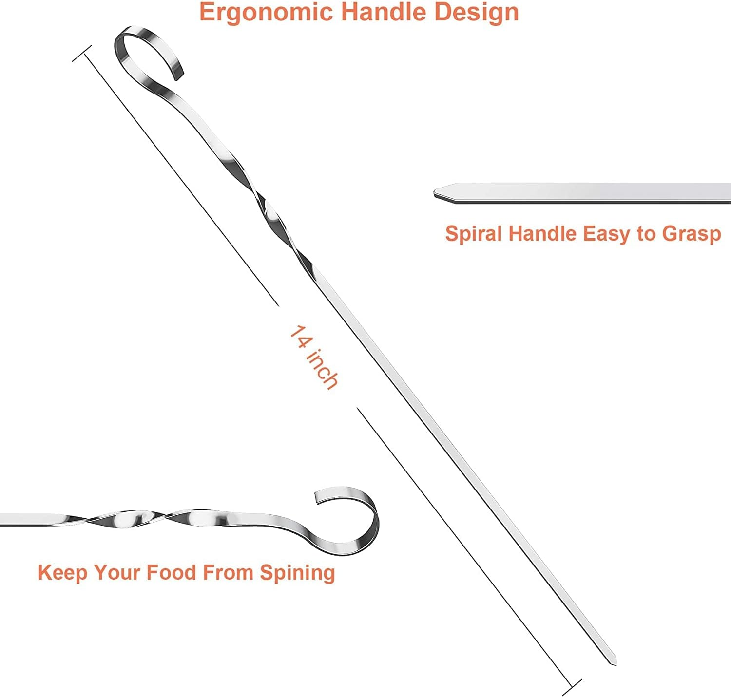 Mihao Barbecue Skewers - 12 Pack, 14" Long Flat Stainless Steel Shish Kebob Sticks with Silicone Sleeves image number 6