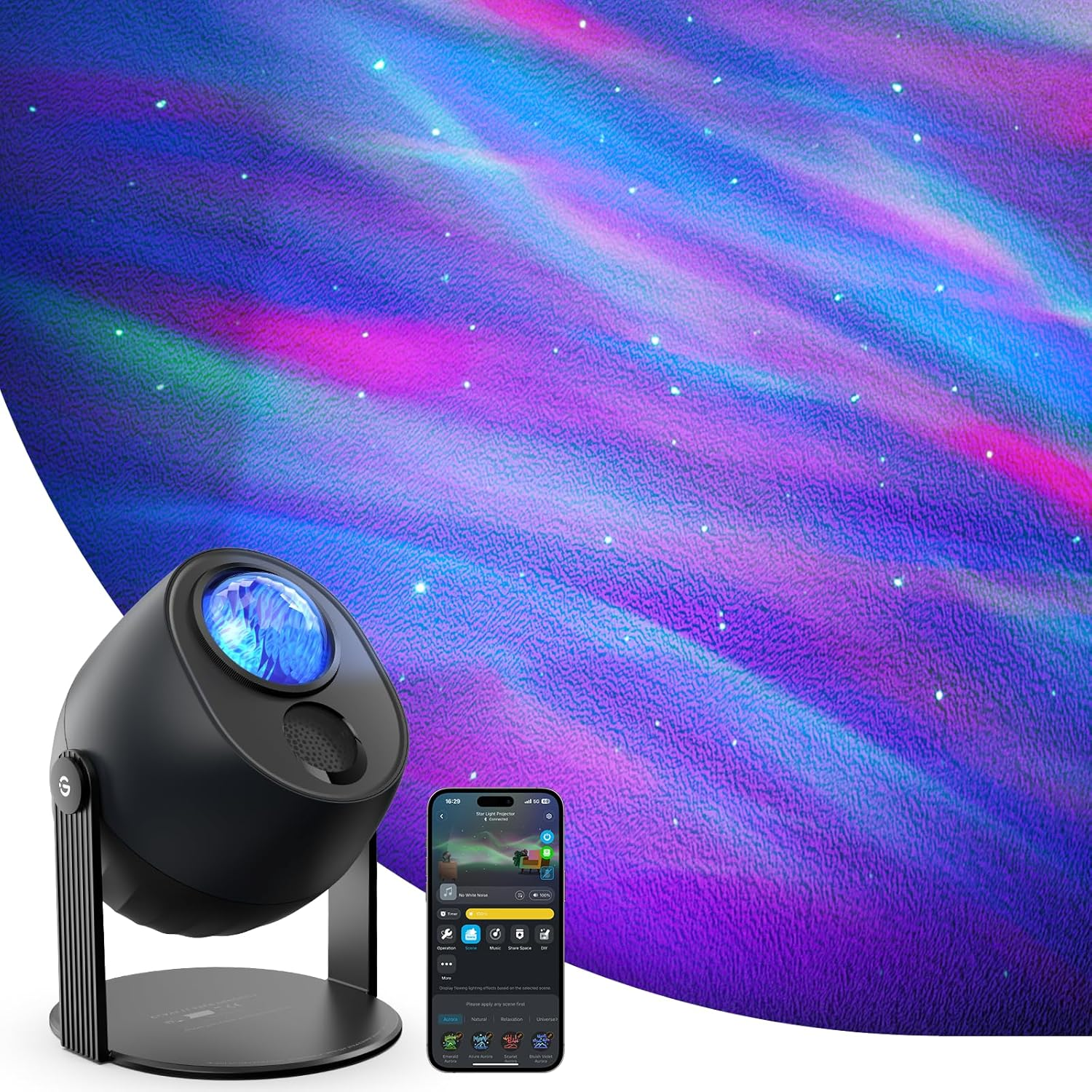 Govee Star Light Projector with RGBW Aurora Effects, LED Projector with 52+ Scenes, Timer and 18 White Noises, Compatible with Alexa and Matter for Bedroom, Kids Room (No Adapter)