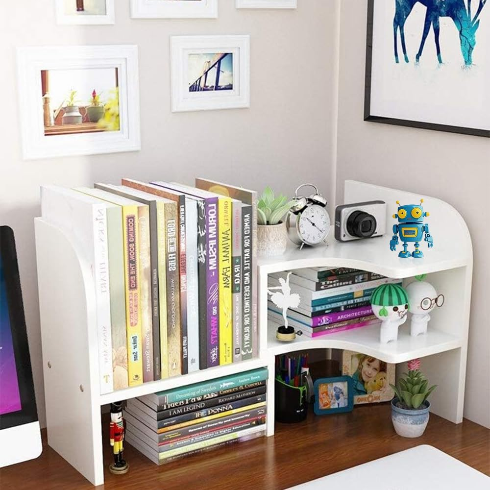 Wood Desktop Bookshelf Adjustable Desk Storage Rack Display Shelf Desk Storage Organizer Display Shelf for Home Office image number 4