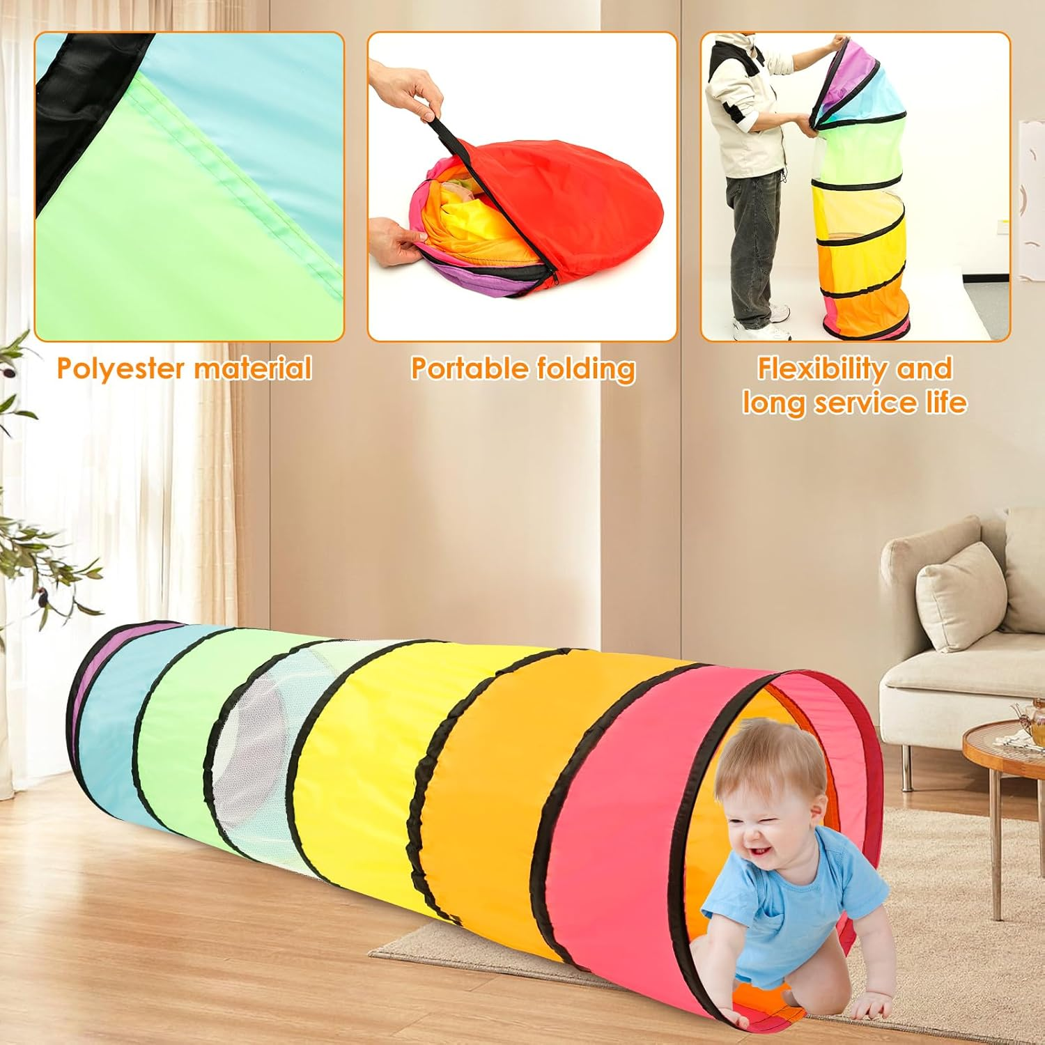Kids Play Tunnel for Toddlers, Pop up Crawl through Tunnel Play Tent for Baby Infant Children or Pet, with Breathable Mesh Collapsible, Indoor Outdoor image number 5