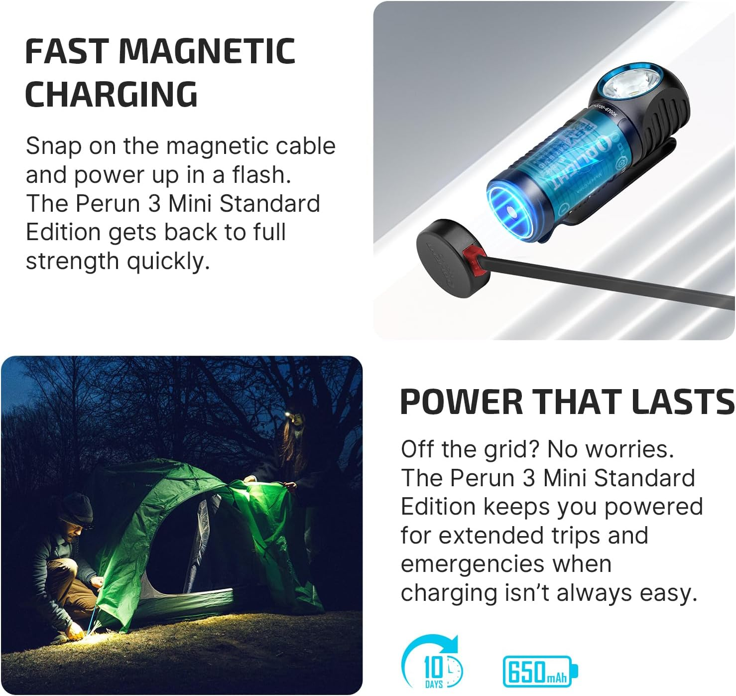 OLIGHT Perun 3 Mini LED Rechargeable Headlamp Maximum 1250 Lumens IPX8 Waterproof Torch with White and Red Light Modes (Black) image number 4