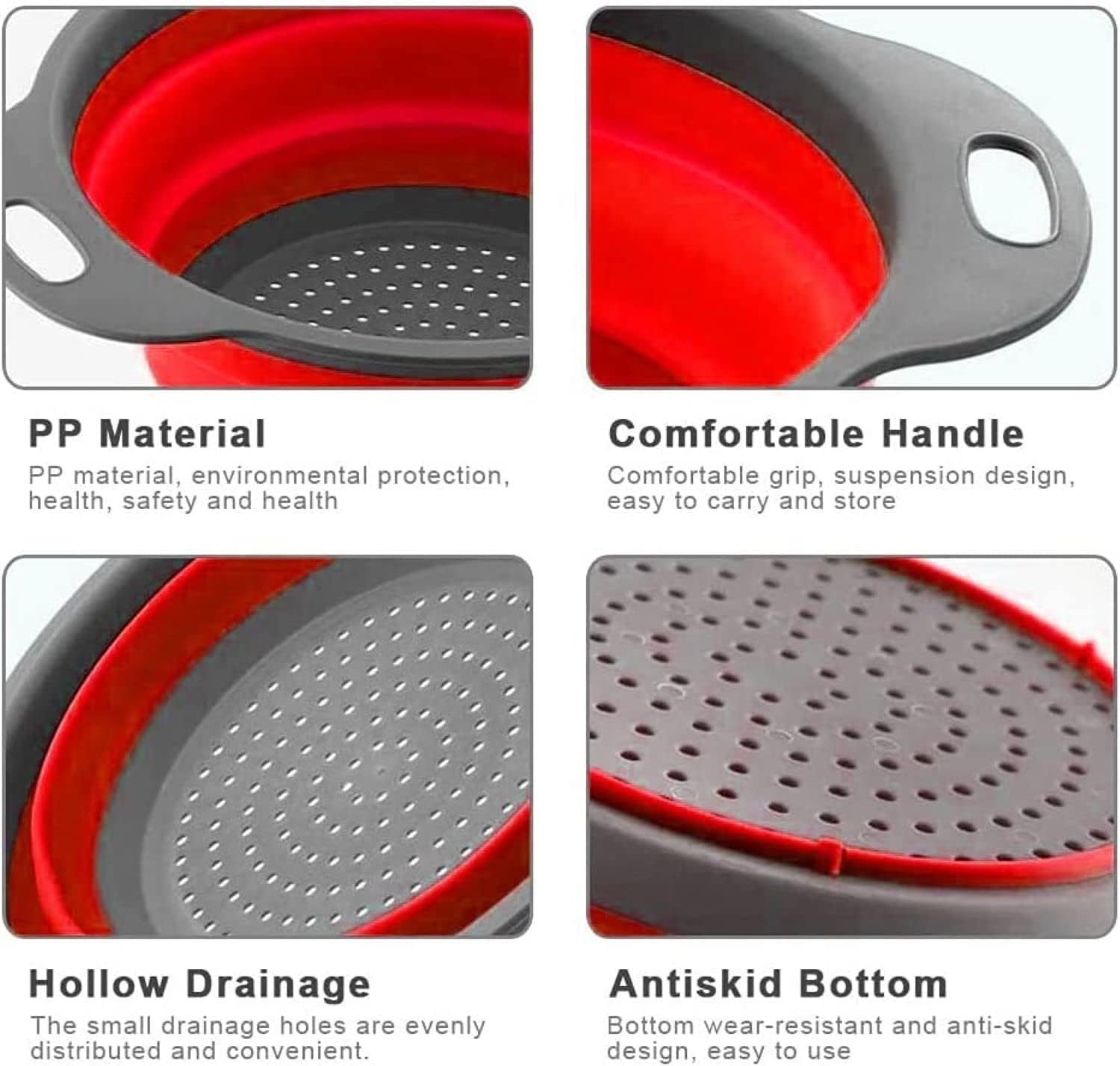 Basket Collapsible Colander Set of 2 round Silicone Kitchen Strainer Set - 1 Large 1 Small Perfect for Draining Pasta, Vegetable and Fruit image number 1