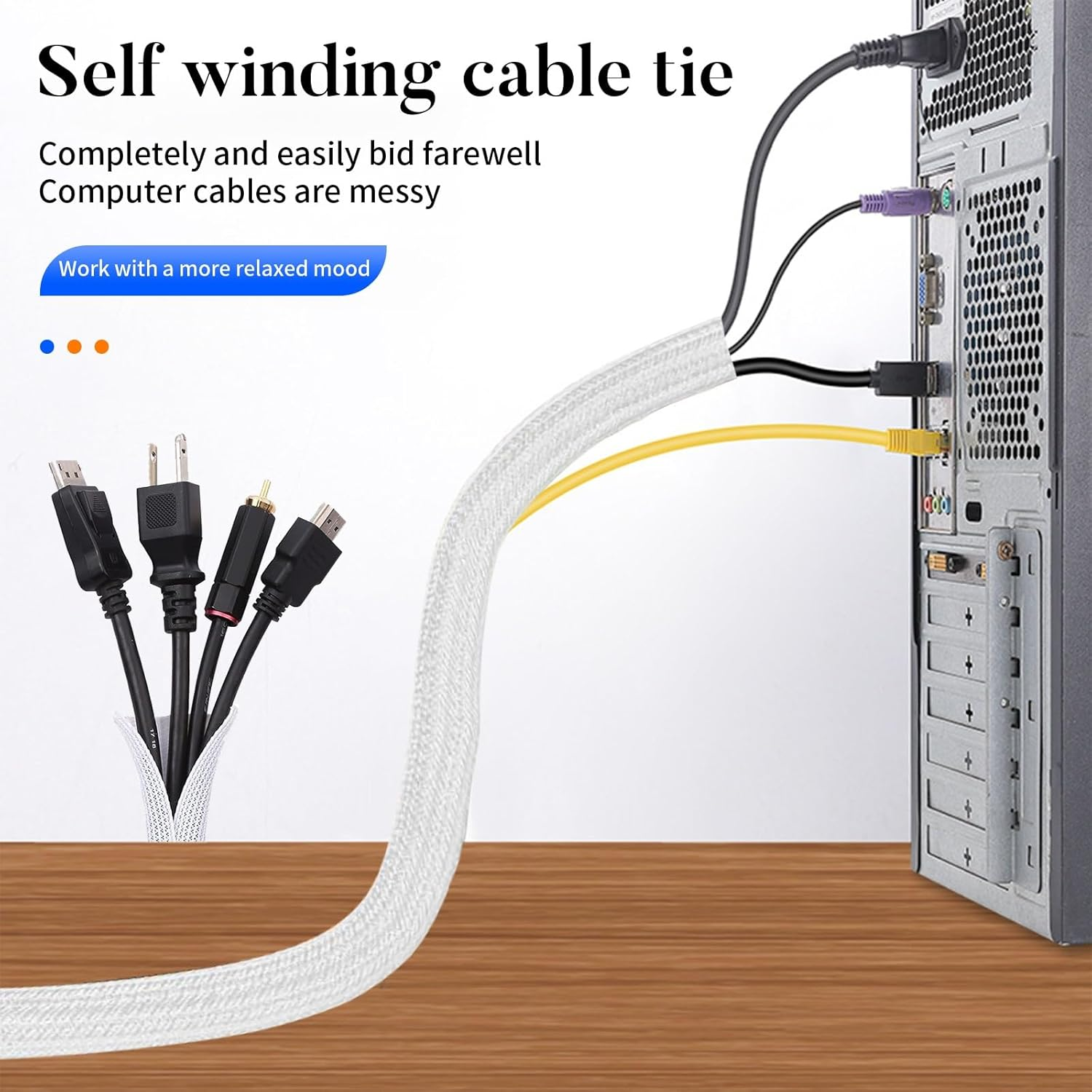 Cable Protector, 16.4Ft(5M) - 1/2 Inch(13Mm) Expandable Braided Cable Sleeve, Cord Wrap Cord Protector Tubing for Pets. Computer, Engine Bay, USB Cable, Cord Management for Home Office (16.4Ft White) image number 5