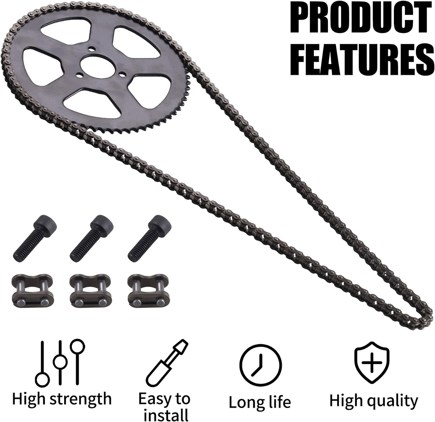 25H 136Links Chain + 68T 68 Tooth Rear Sprocket,Fit for 49CC Mini Small Sports Car Pocket Bike 2 Stroke Off-Road Motorcycle Chain Pinion Chain Drive Gear image number 1