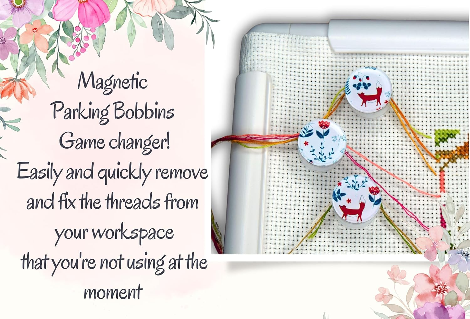 Needle Minder for Cross Stitch Fox the Set of 3 Parking Bobbins Needle Minders Floss Holders Keeper Magnetic Clips Tightening Floss Cross Stitch Parking Bobbins for Embroidery Frame Scroll Rod Qsnap Hoop Tension Clips Thread Catcher