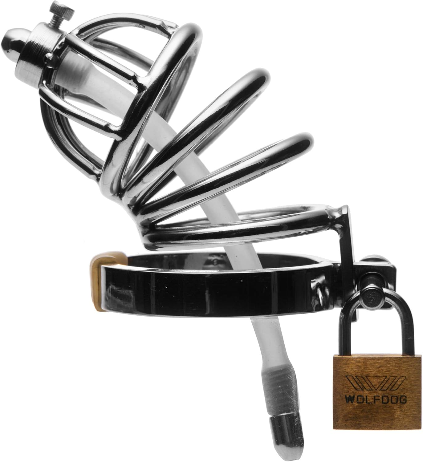 Master Series 4 Ring Stainless Steel Locking Male Chastity Cage image number 2