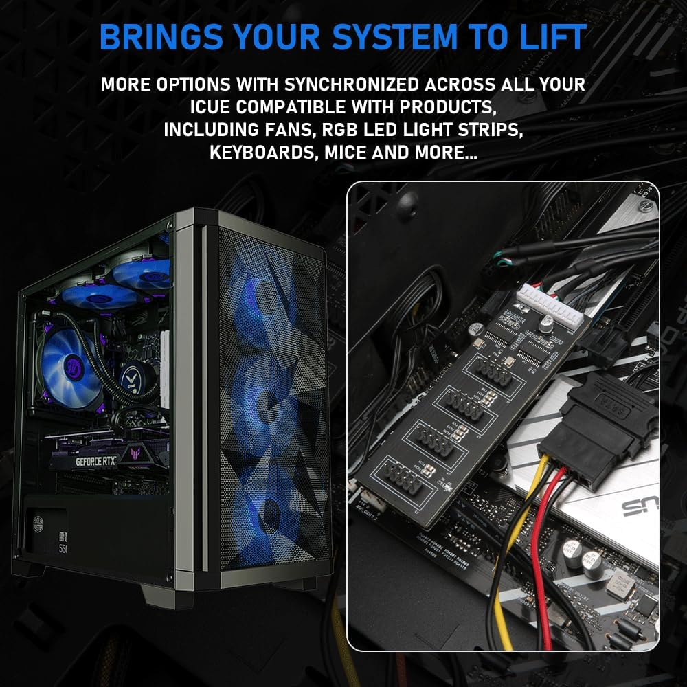 9Pin USB Header Splitter with SATA Power Cable, 9Pin USB Header Male 1 to 4 Female Extension Cable USB 2.0 Splitter Cable Connector for Motherboard, Adapter for CPU, Wifi Receiver, Fans, and RGB Light image number 2