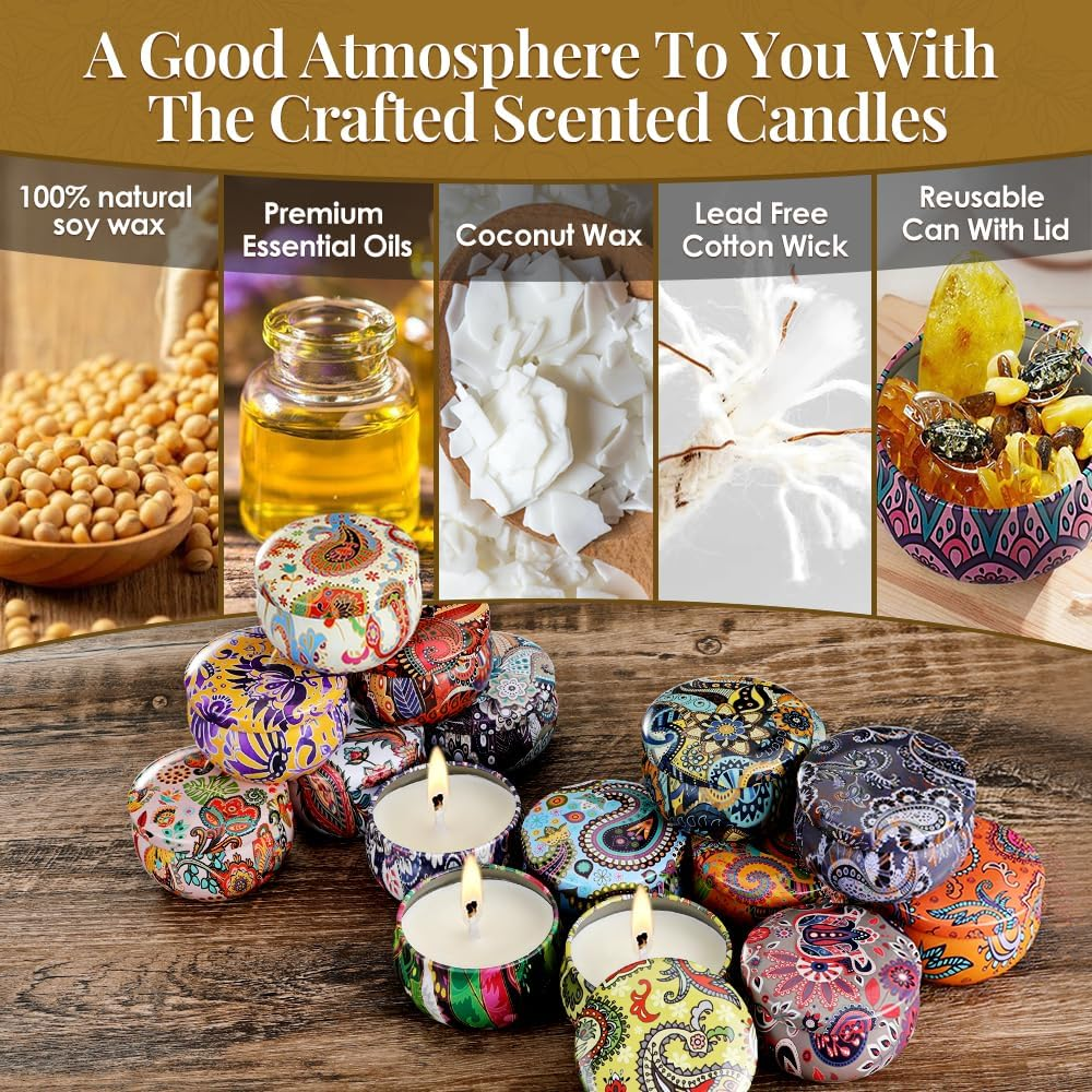 WOTOW 16 PCS Candles for Home Scented - 2.5Oz / 70G Soy Wax Aromatherapy Tin Jar Candles - Scented Candles Gift Set for Birthday Christmas Thanksgiving Mother'S Day image number 3