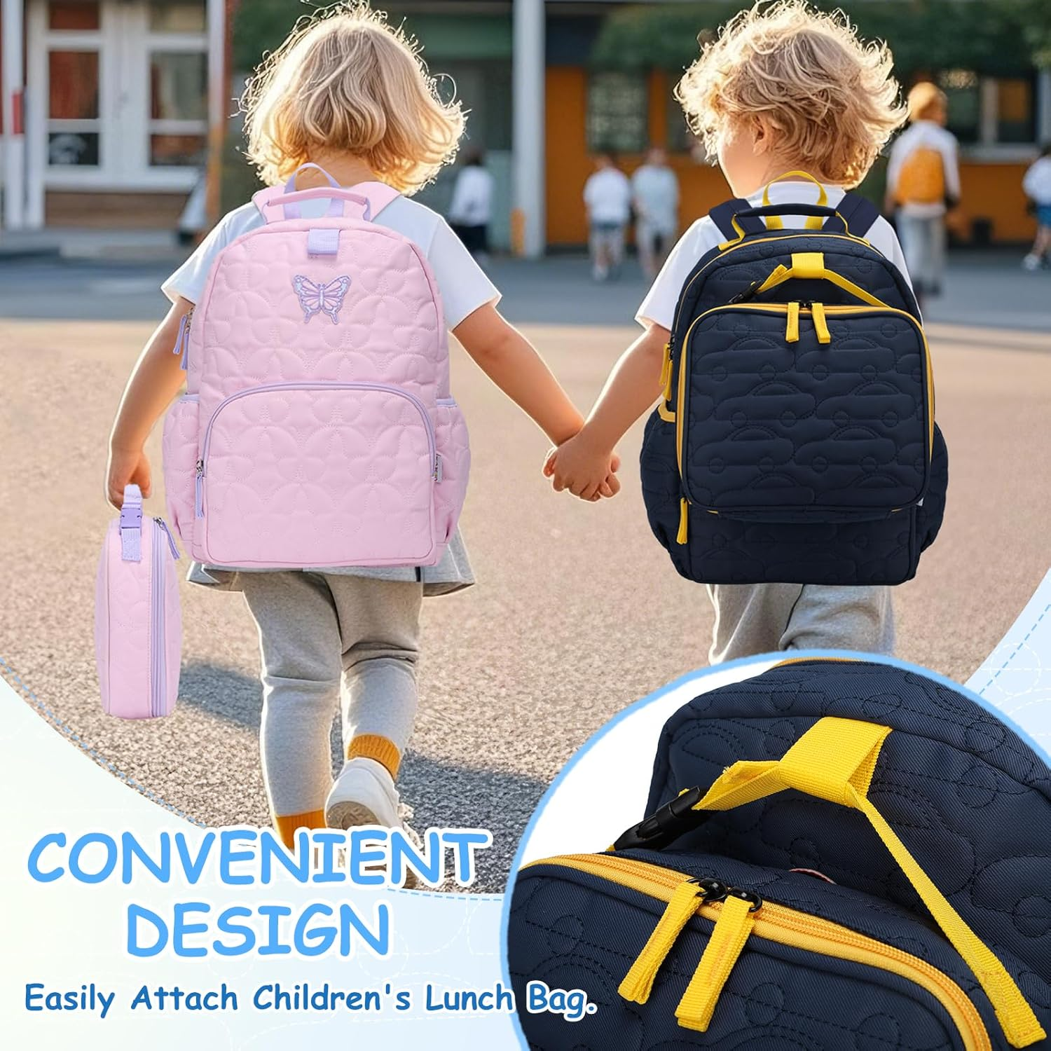 Toddler Backpack for Boys Girls,Chase Chic Puffer Cute Lightweight Preschool Backpack with Lunch Box Set for Daycare Kids - Blue Car image number 2