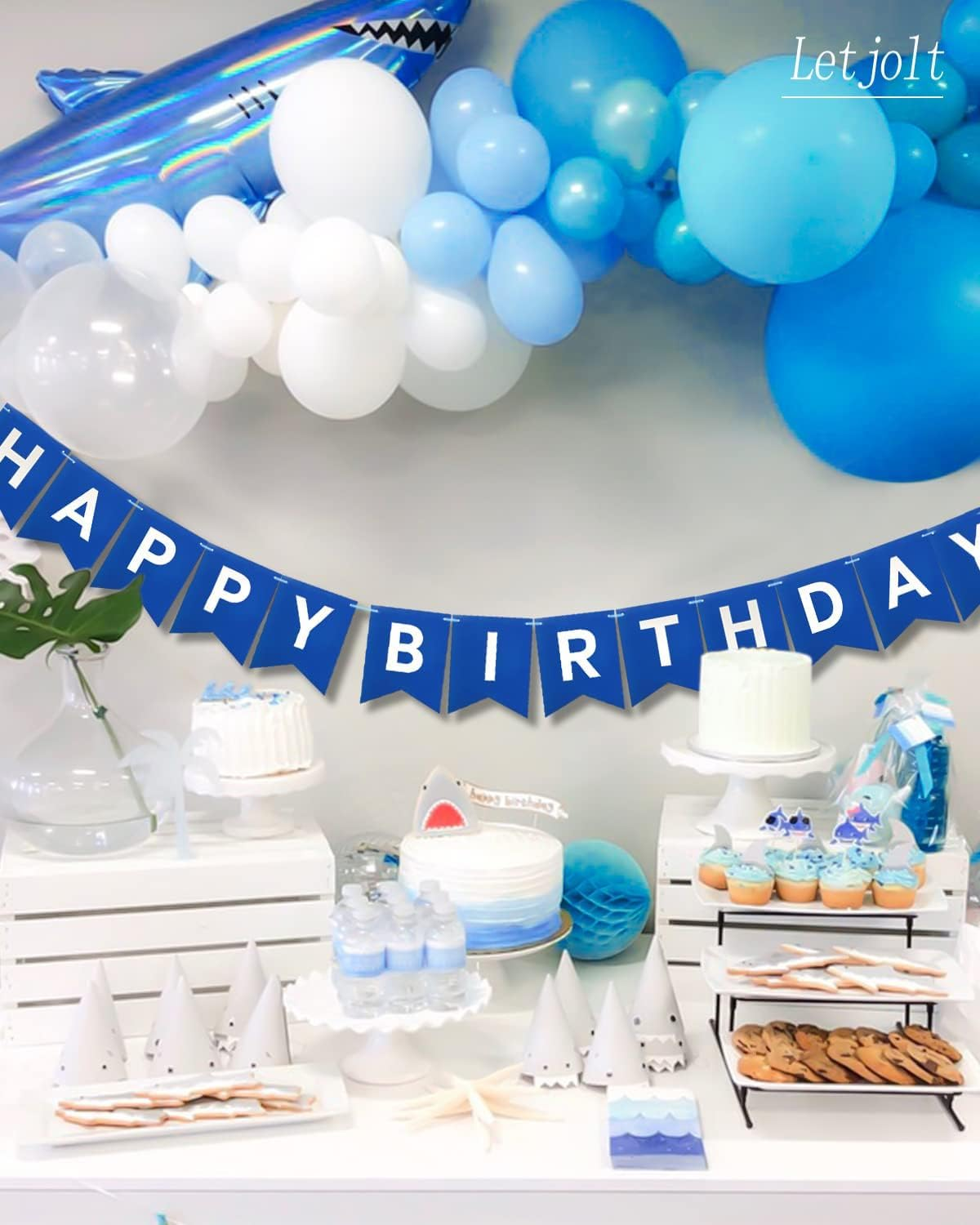 Lumjoy Large Navy Blue Happy Birthday Banner Nautical Theme - Boys and Girls Party Supplies Garland Decorations Signs & Nursery Hanging Decor - 13-Piece Set image number 6