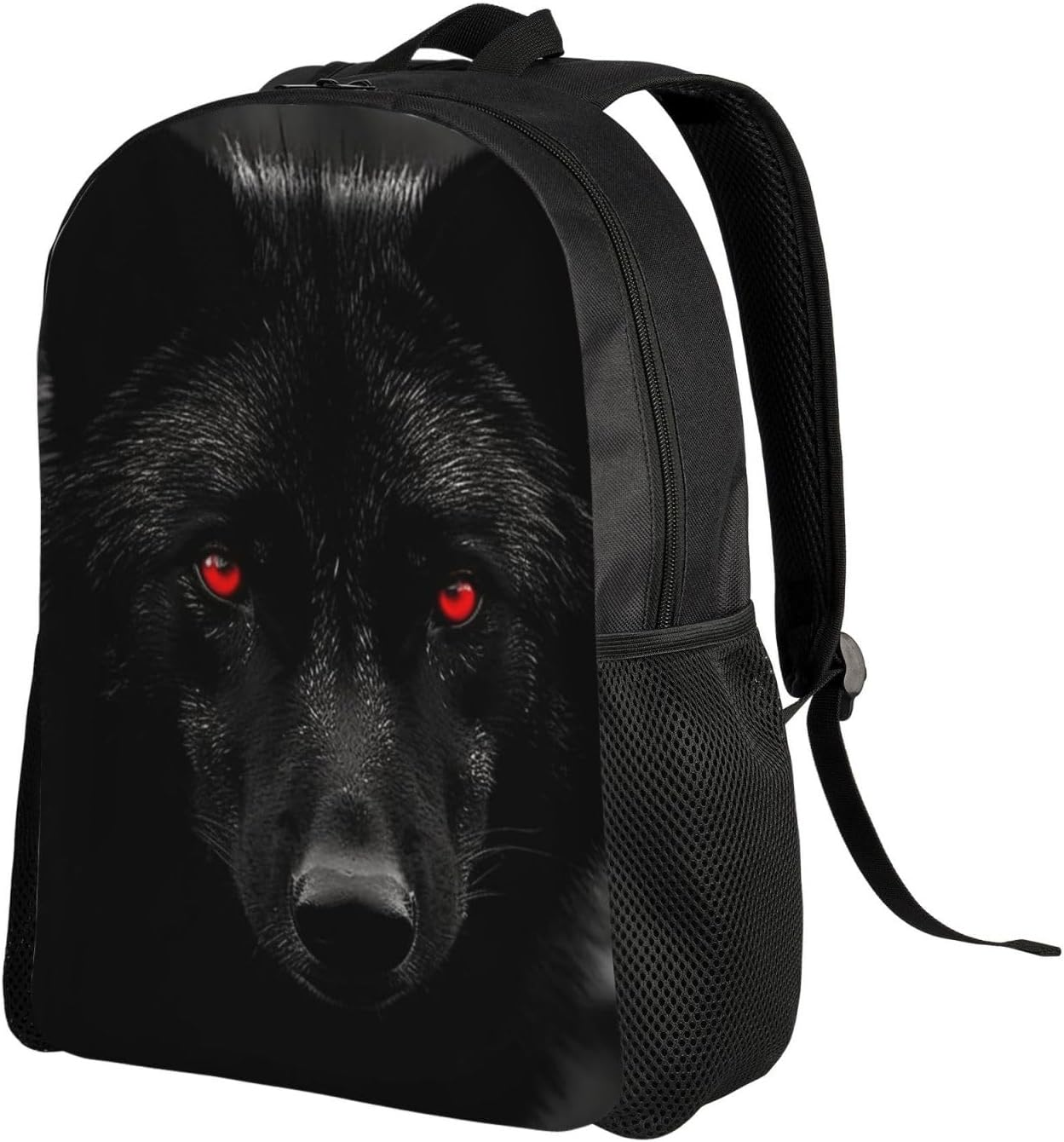 FJWSLCH Black Red Eyed Wolf Backpack for Women Men Laptop Backpack 16.1 Inch Computer Bag Casual Daypack for Travel, Black, One Size, Travel Backpacks image number 2