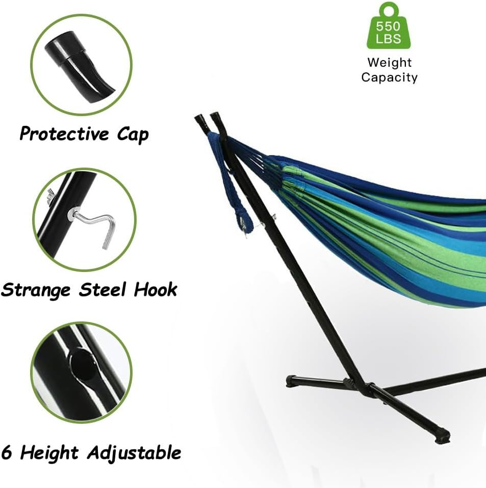 Goutime 9Ft Double Hammock with Detachable Stand Includes Portable Carrying Bag 450 Lb Capacity