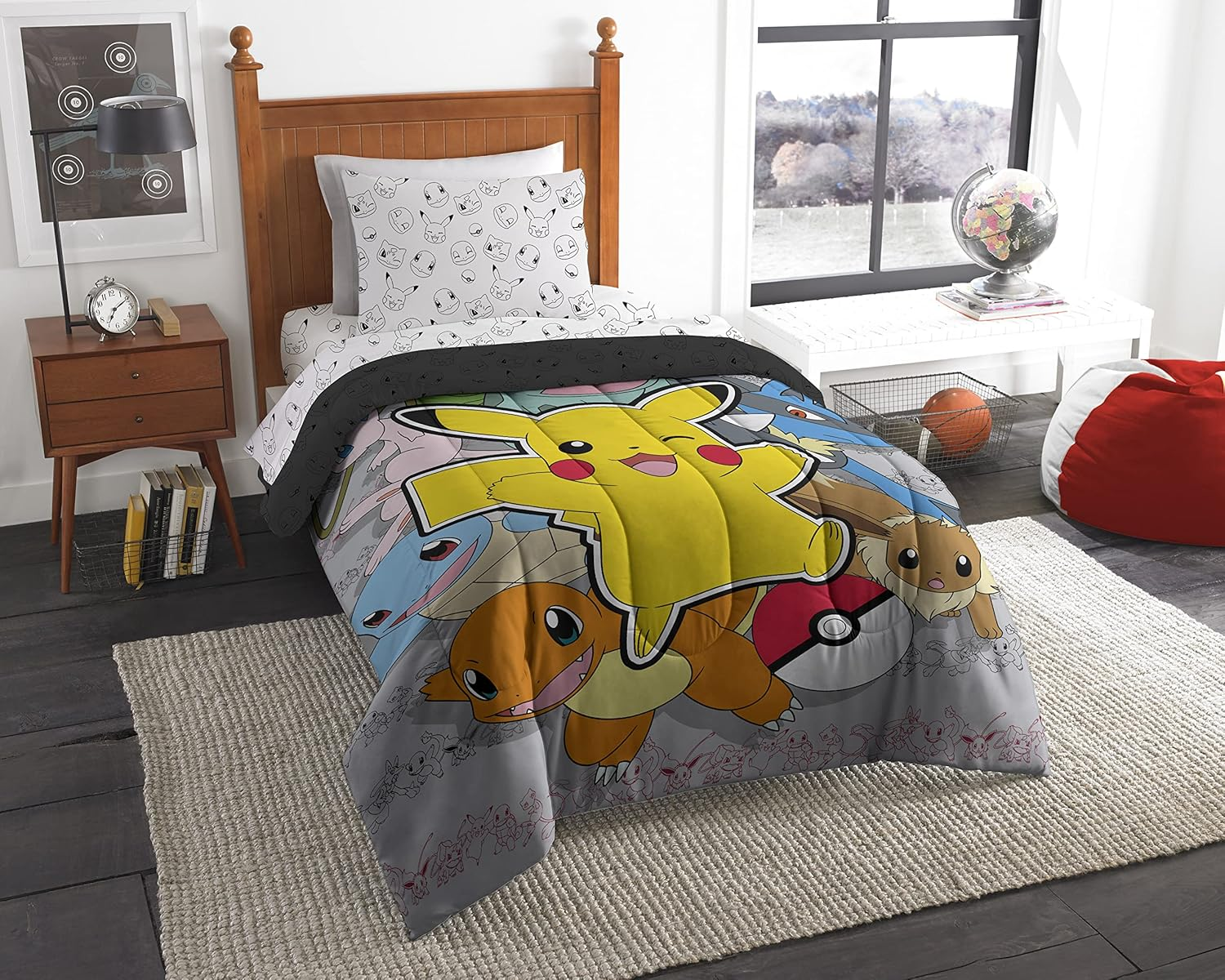 Northwest Pokemon Battle Squad 4-Piece Twin Bed in Bag Set, 64" X 86"