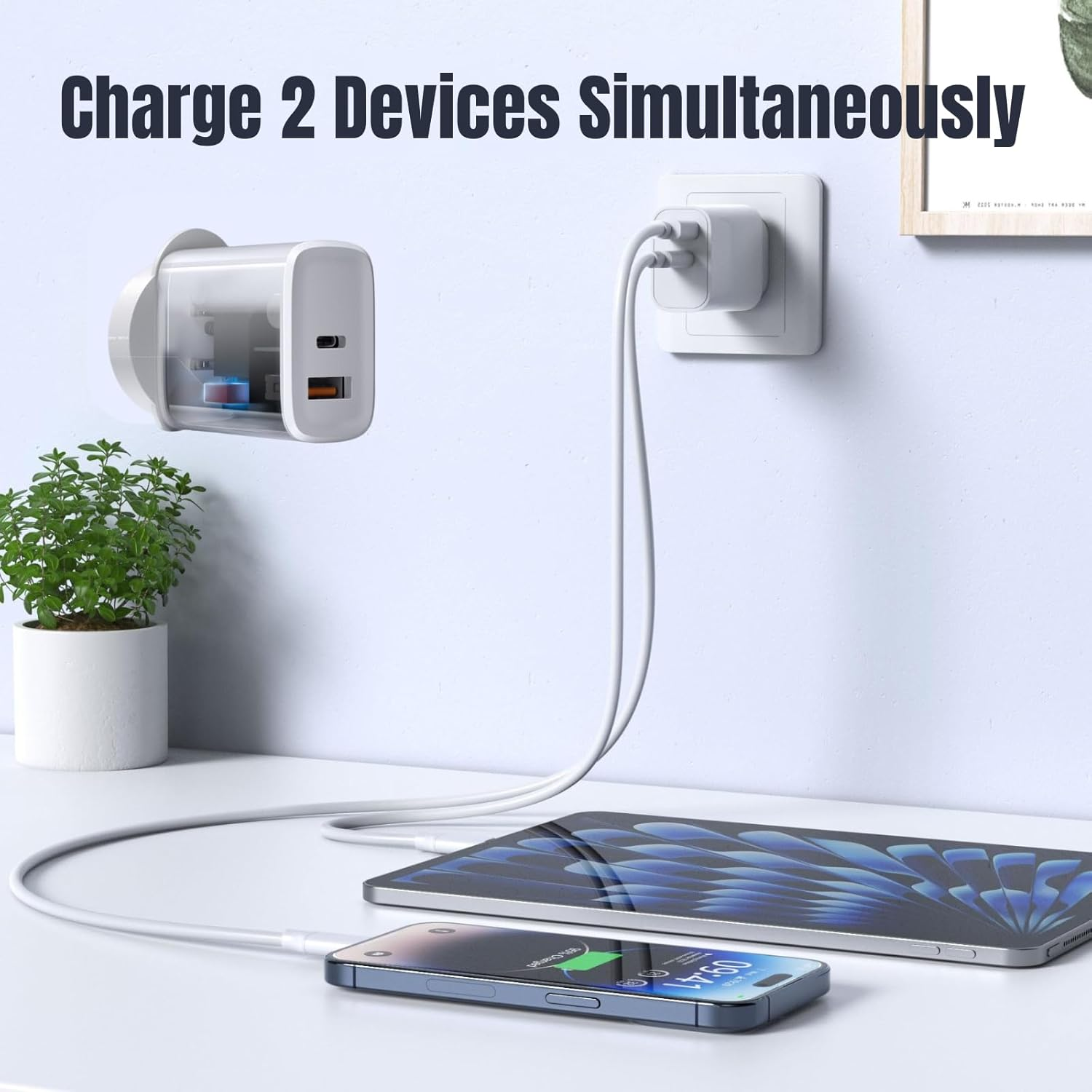 2-Pack 20W USB C Fast Charger, Dual Ports USB Fast Charger AU Plug, JOMWEN Wall Charger with PD 20W USB-C Port and QC3.0 18W USB-A for Iphone 16/15/15 Pro/14/13/12, Ipad, Galaxy S24/S23, Pixel 9 image number 2