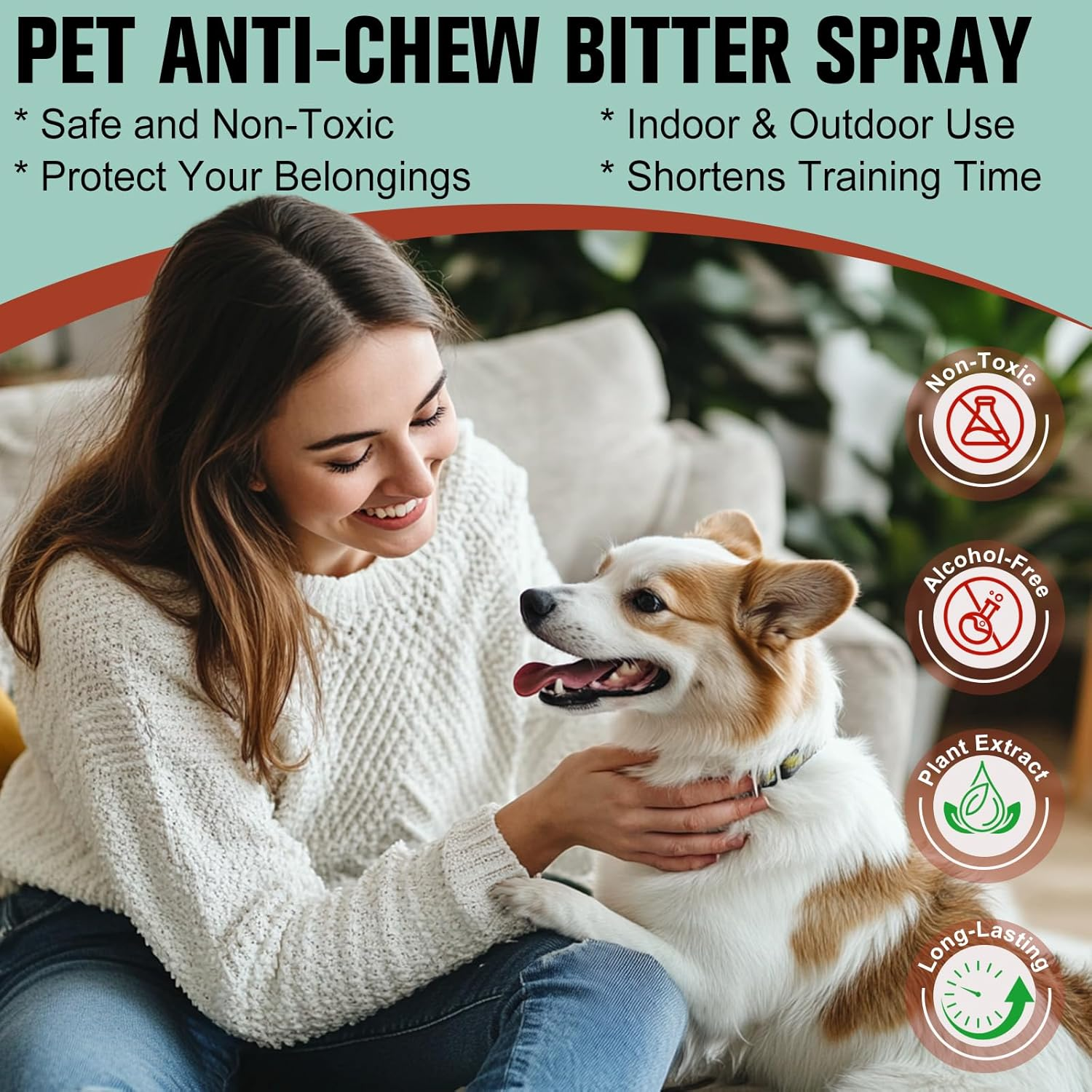 No Chew Spray for Dogs Cats,Bitter Apple Spray for Puppy to Protect Furniture Shoes Belongings, Natural Dog anti Bite Training Aid Stops Chewing and Licking(2X4.06Fl.Oz),Non-Toxic, Alcohol-Free image number 2