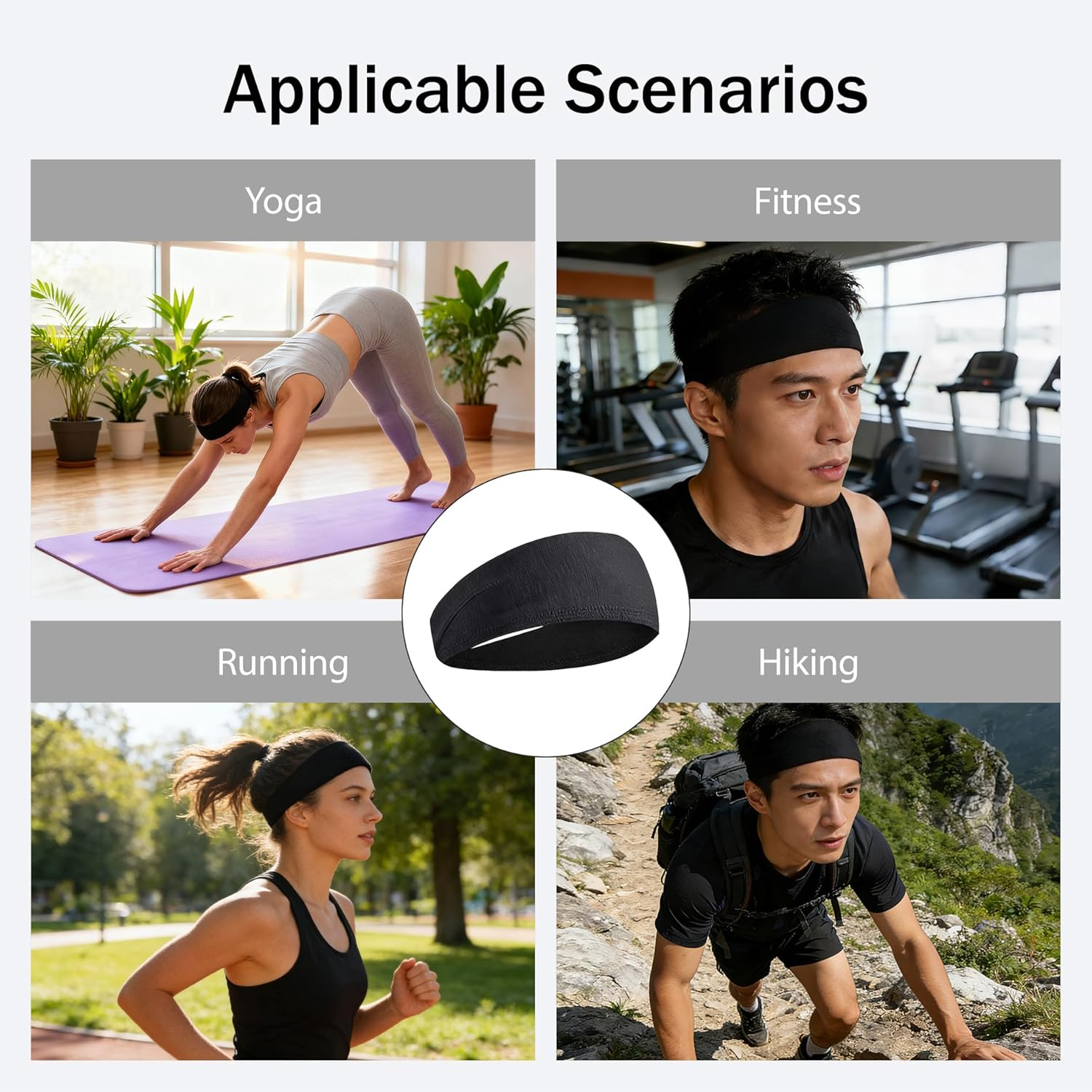 6 Pcs Non-Slip Athletic Headbands for Men and Women - Lightweight Yoga Sports Sweatbands, Elastic Hair Bands for Working Out, Running, and Exercise image number 3